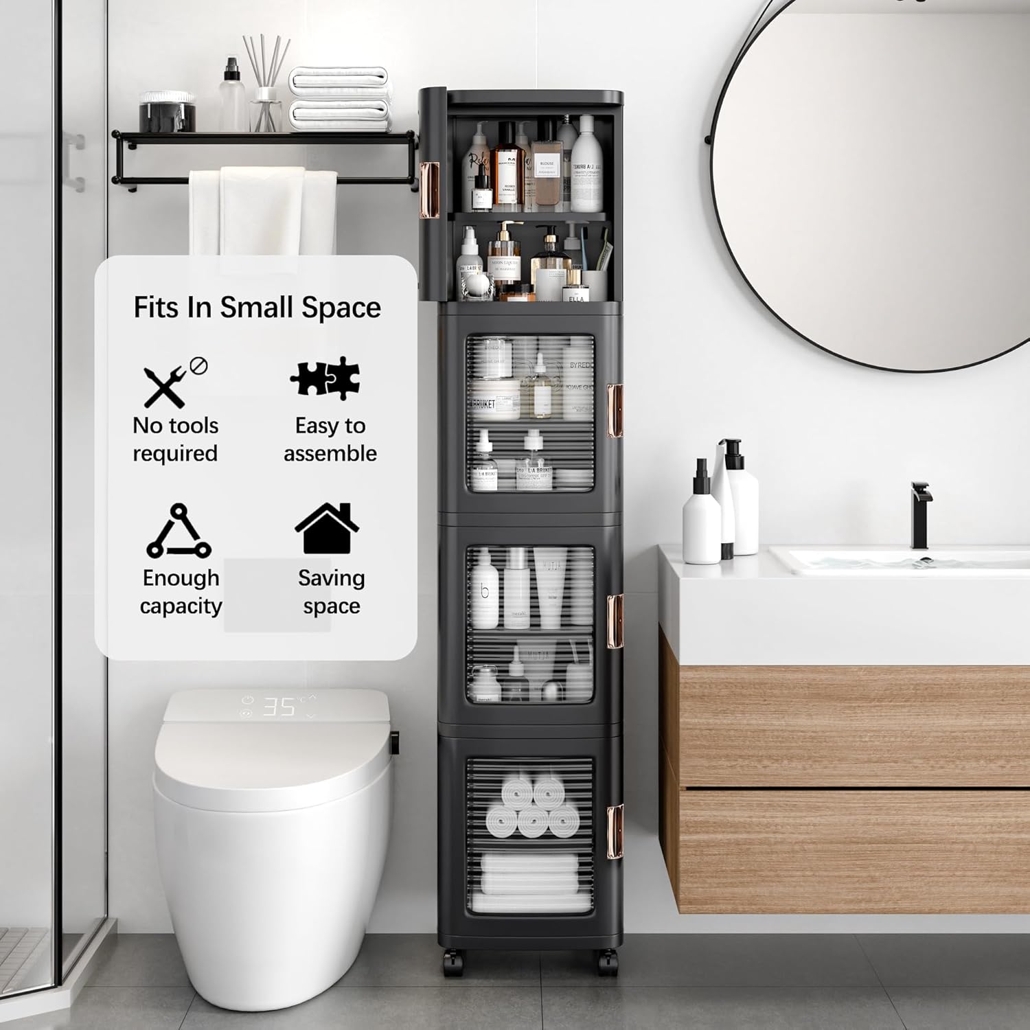 VECELO 4-Tier Tall Narrow Storage Cabinet with Movable Wheels