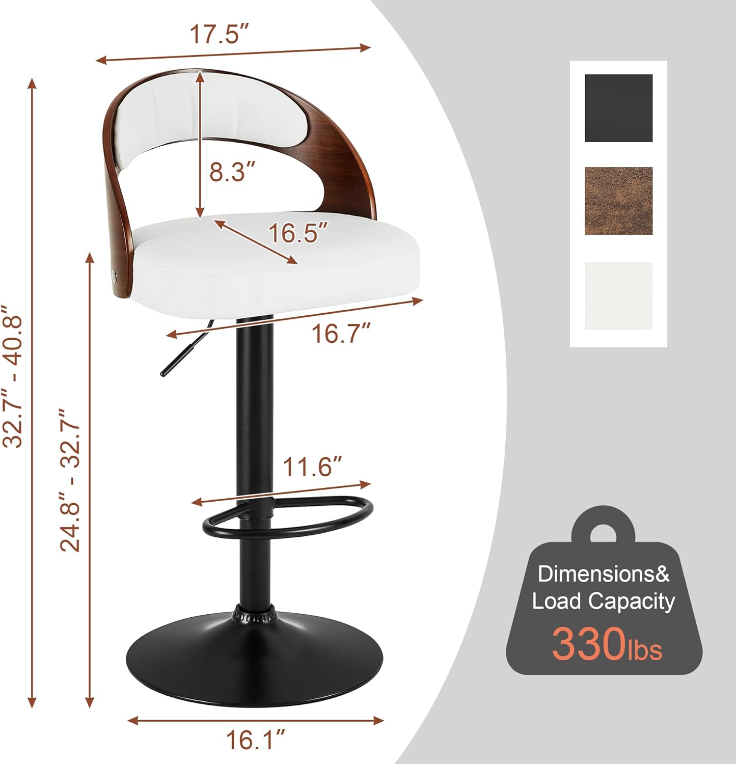 VECELO Bar Stool Set of 2, Counter Height Stools with Bentwood Back - VECELO