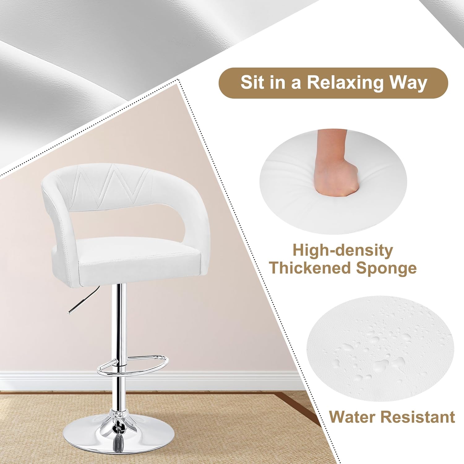 VECELO Bar Stools Set of 2 Adjustable Swivel Modern Pu Leather Barstools - VECELO