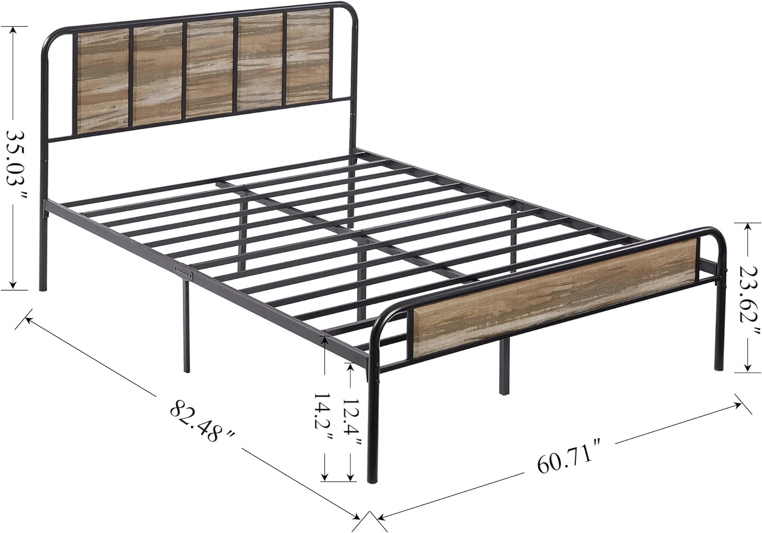 VECELO Bed Frame Metal Platform with Wooden Headboard Footboard Heavy Duty Mattress Foundation - VECELO