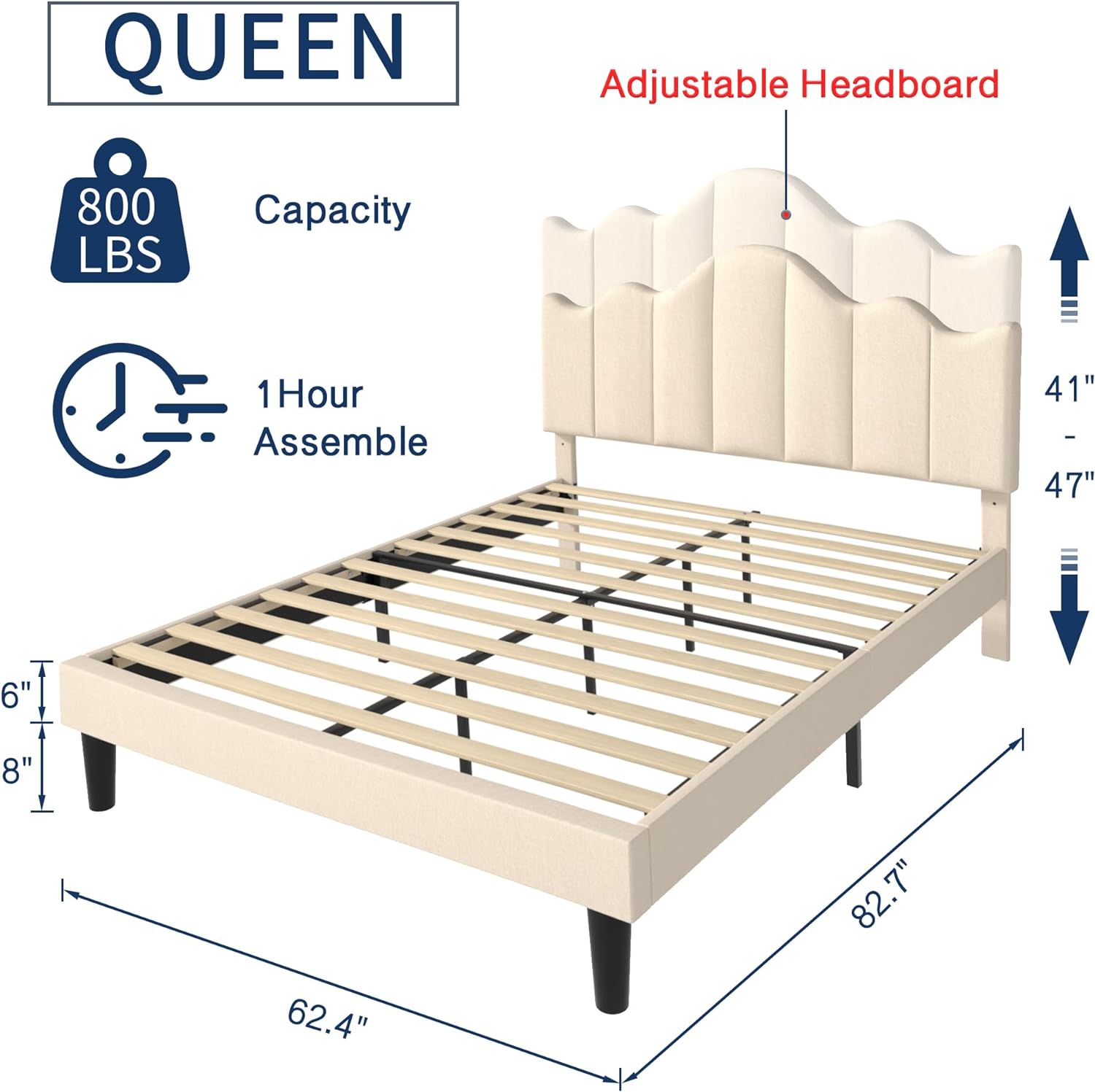 VECELO Upholstered Platform Bed,Mattress Foundation with Headboard