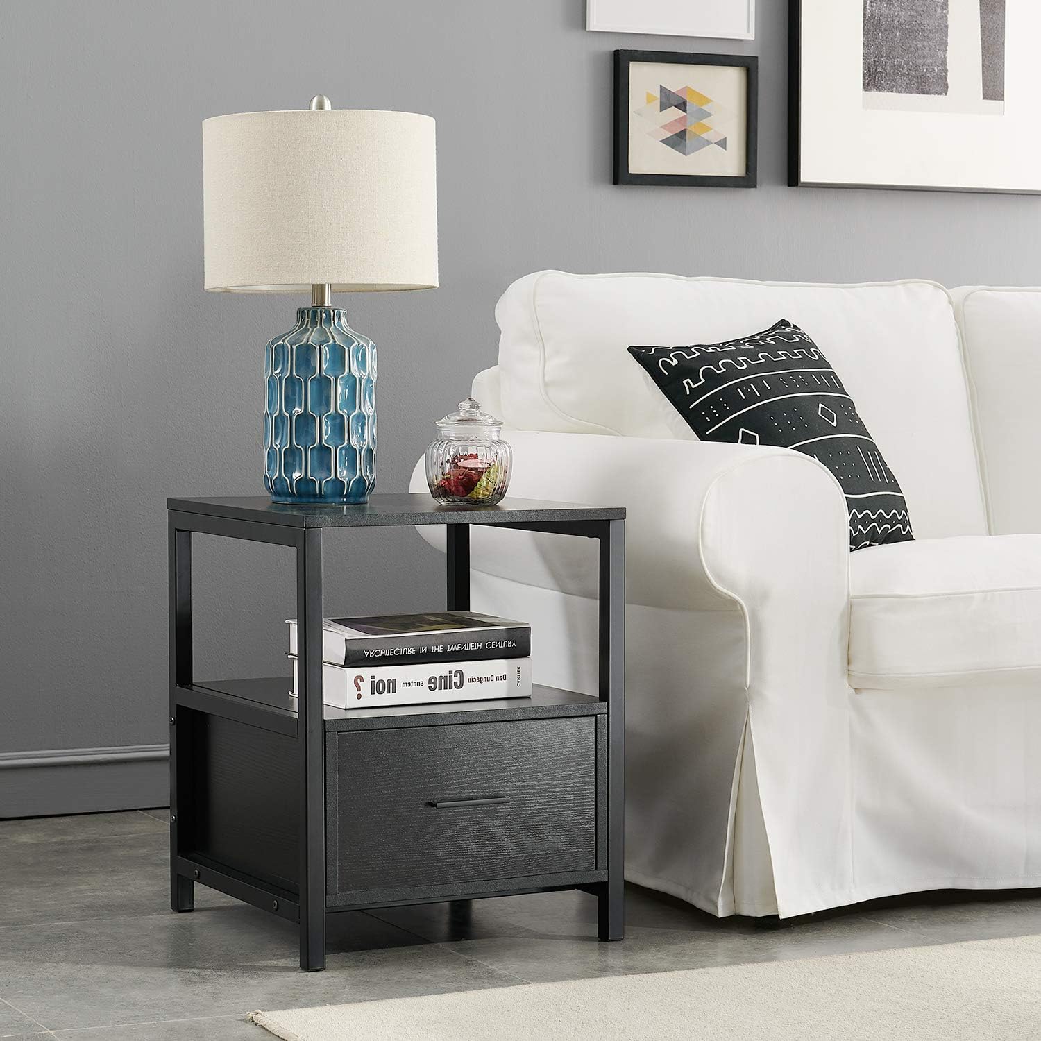 VECELO Nightstand Modern Square End Side Table, 1 Pack/2 Packs