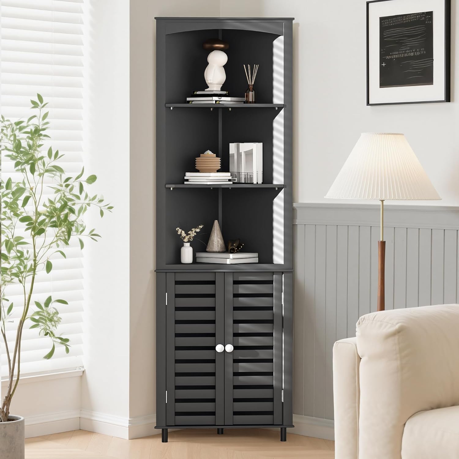 VECELO Tall Corner Cabinet, 68.8'' Storage Cabinet with Doors and Adjustable Shelves