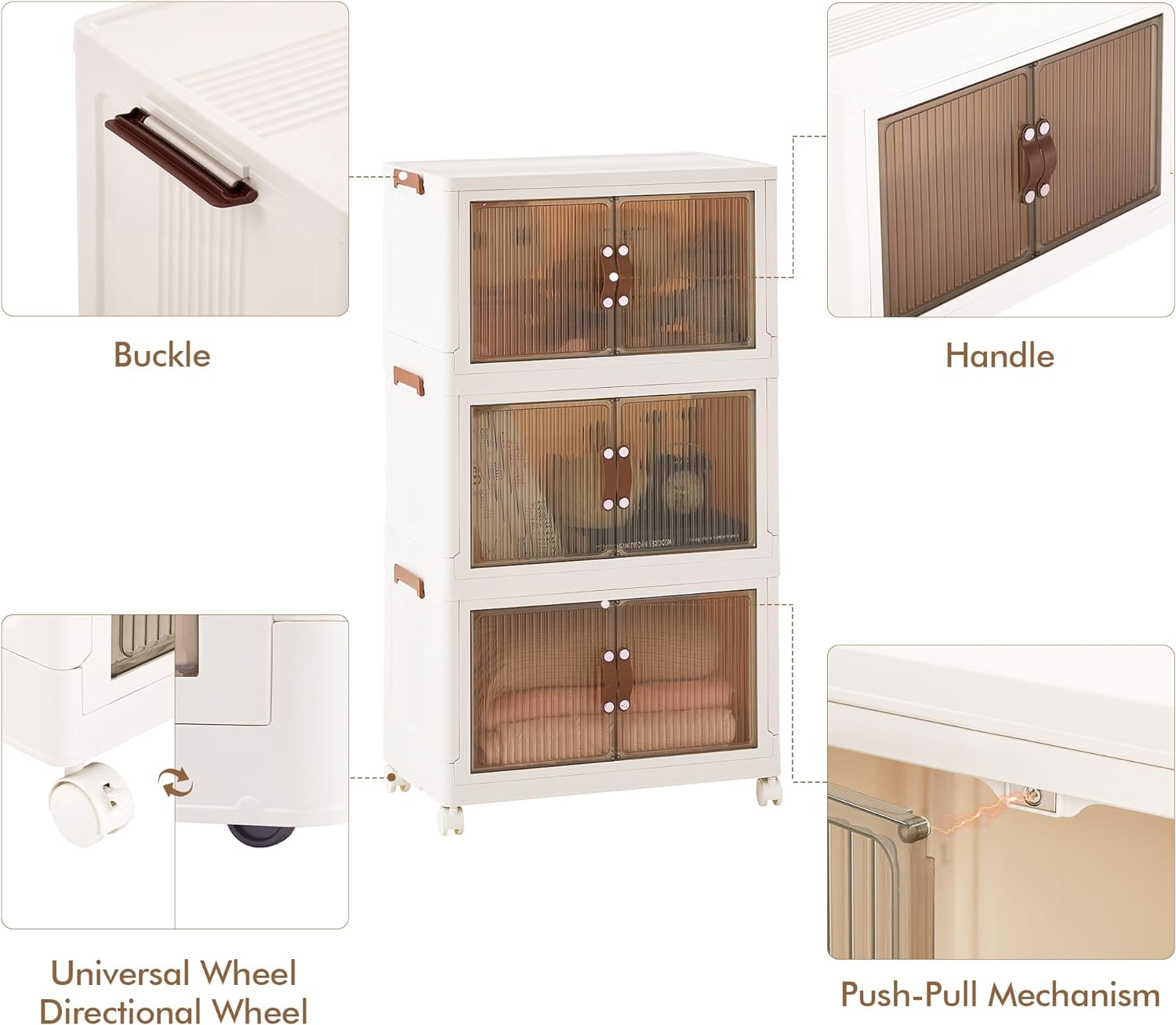 VECELO 16 Gal Stackable Storage Bins with Lid,Plastic Collapsible Storage Cabinet - VECELO