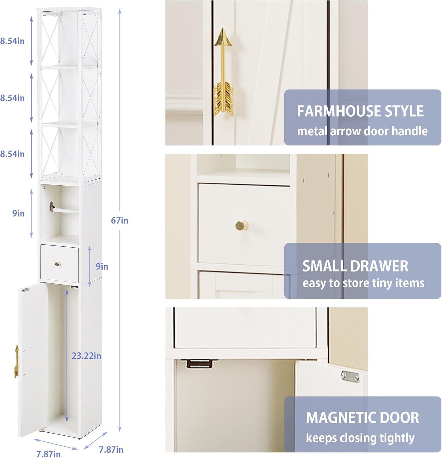 VECELO Tall Bathroom Cabinet with Adjustable Shelves