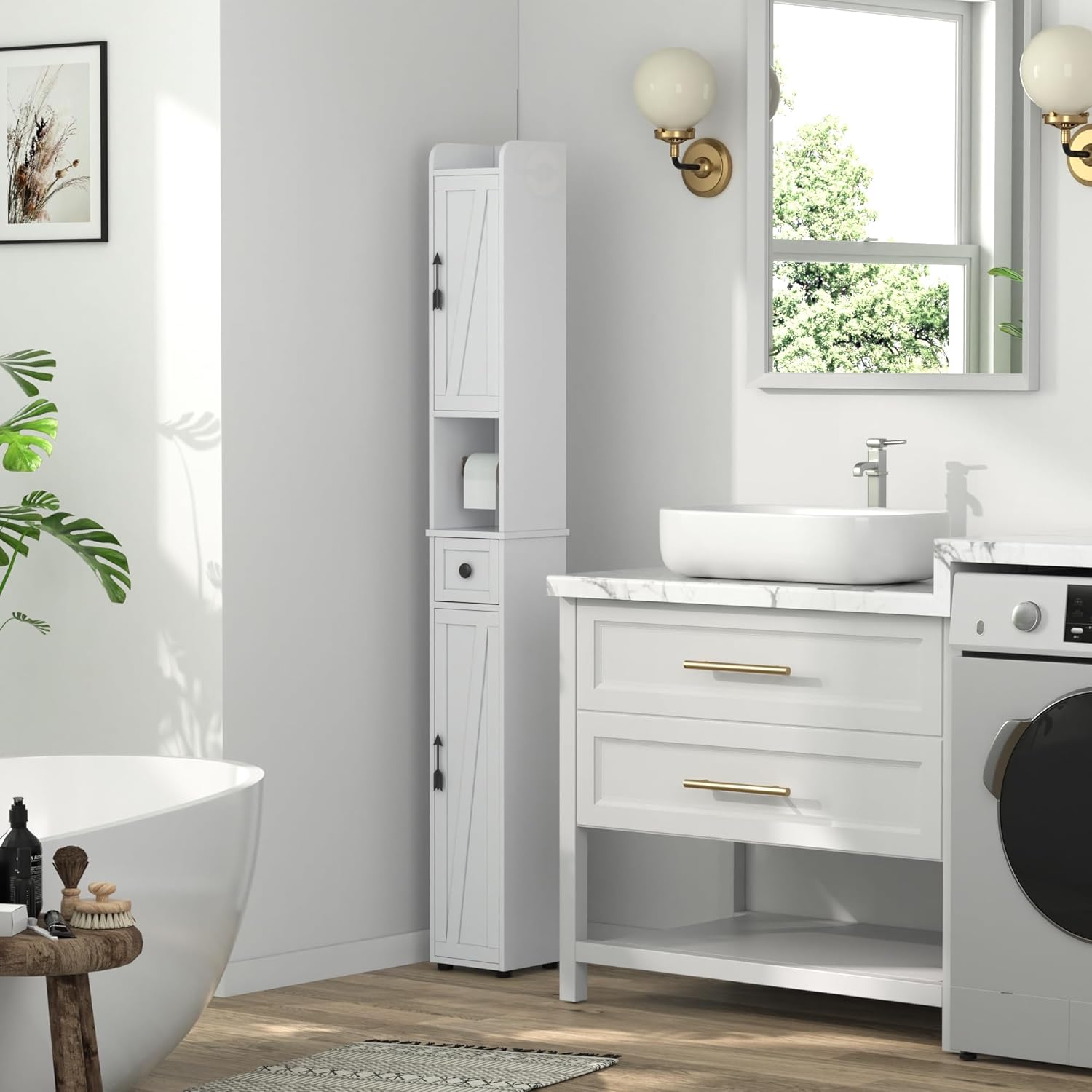 VECELO Bathroom Tall Cabinet with Adjustable Shelves - VECELO