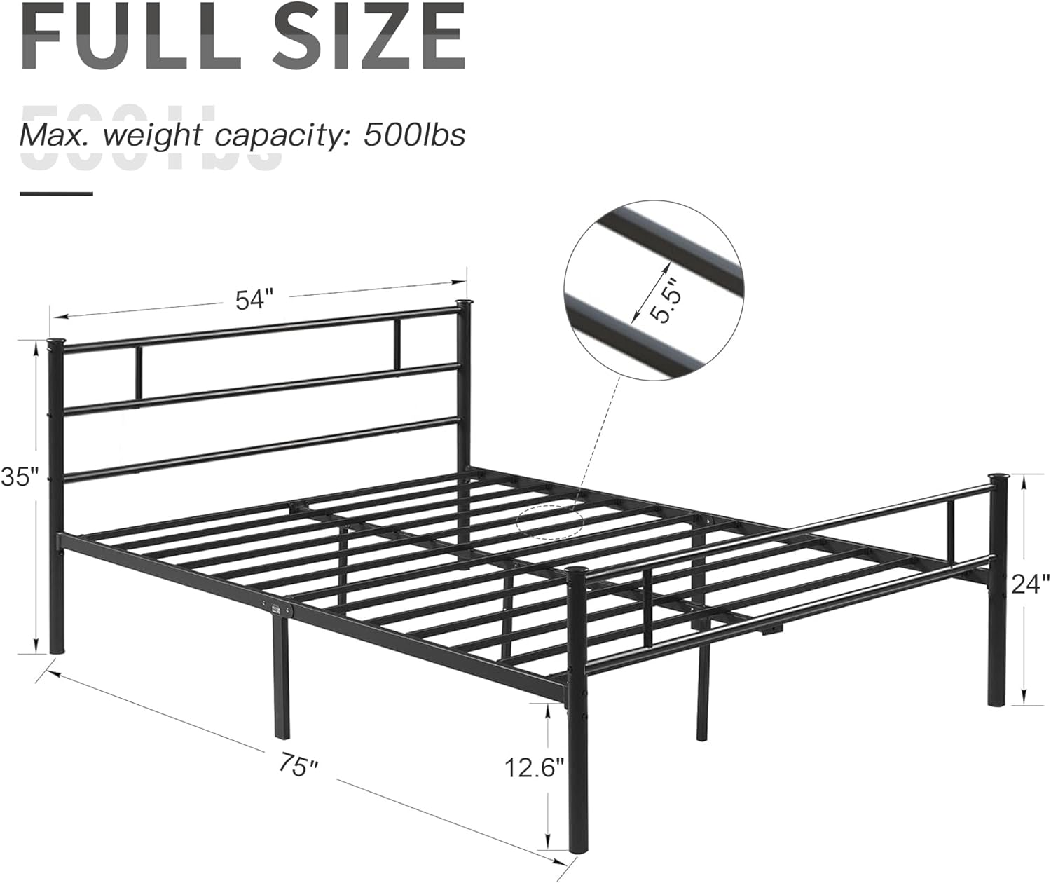 VECELO Platform Bed Frame with Headboard and Footboard, 12'' Under-Bed Storage & Strong Metal Slats Support