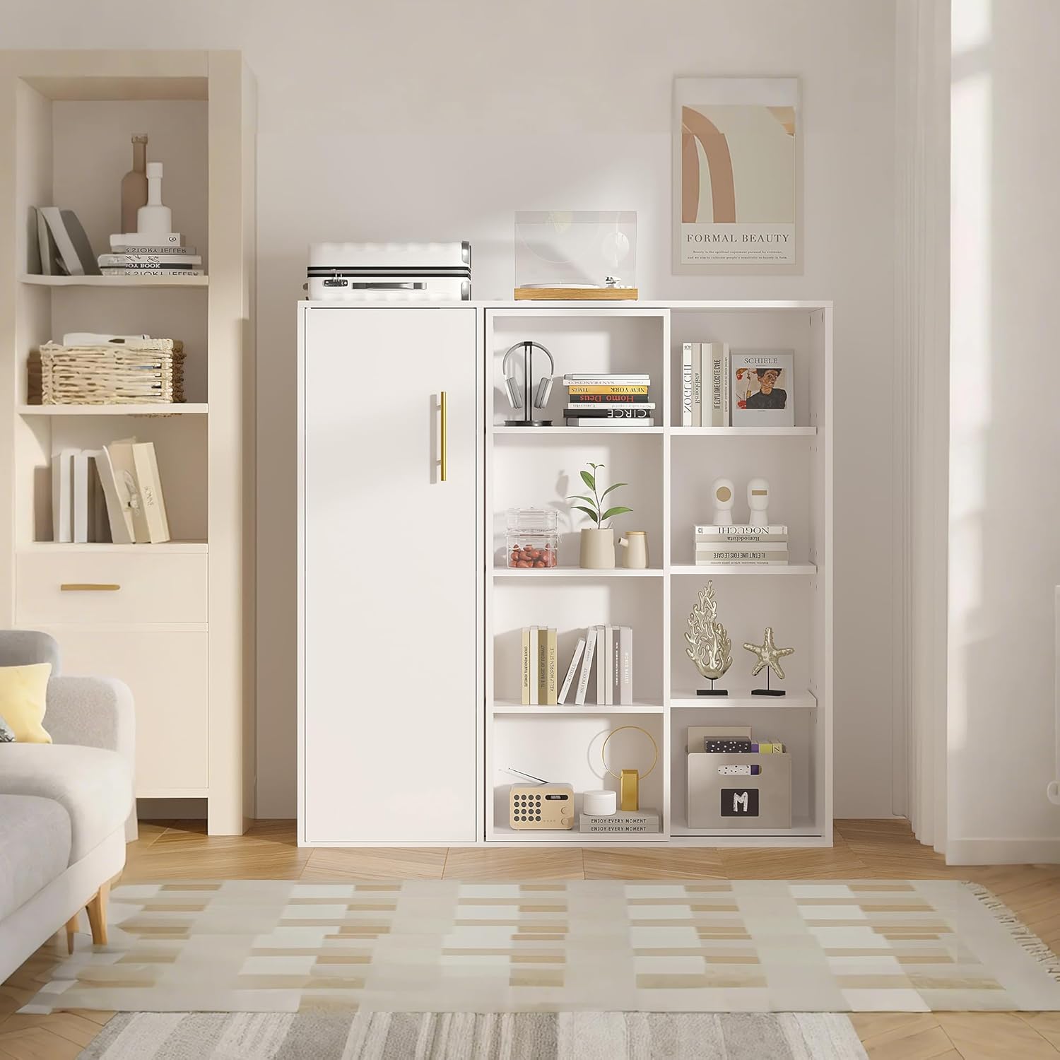 VECELO 4-Tier Floor Storage Cabinet with Adjustable Shelves and Door - VECELO