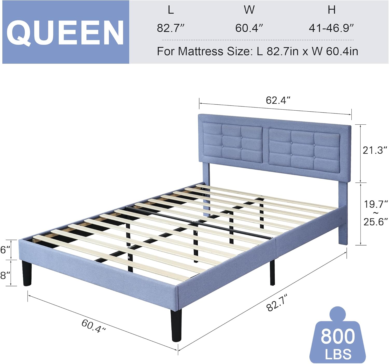 VECELO Upholstered Platform Bed Frame with Height Adjustable Headboard