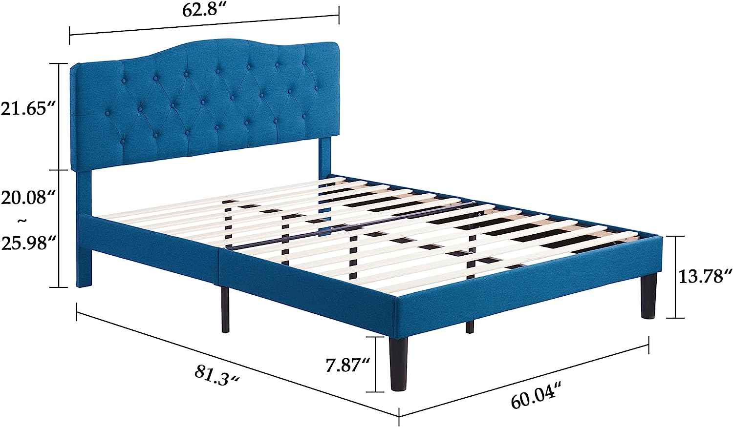 VECELO Classic Upholstered Platform Bed Frame with Diamond Stitched Cloth - VECELO