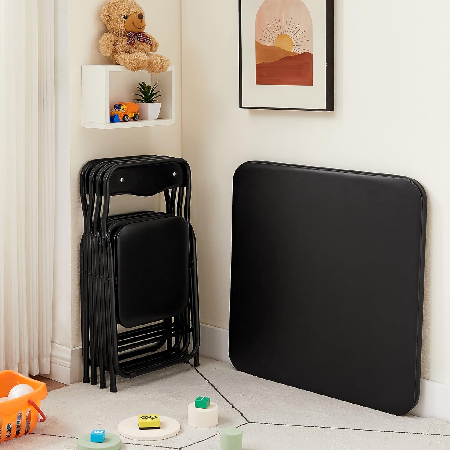 VECELO Kids Folding Activity Table and Chairs 5 Pcs Set/3 Pcs Sets, Portable