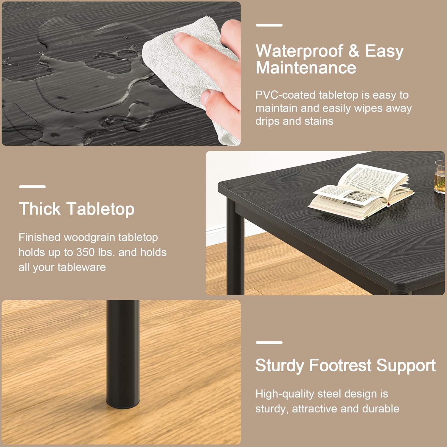 VECELO 5-Piece Dining Table Set Metal and Wood Kitchen Furniture with 4 Stools - VECELO