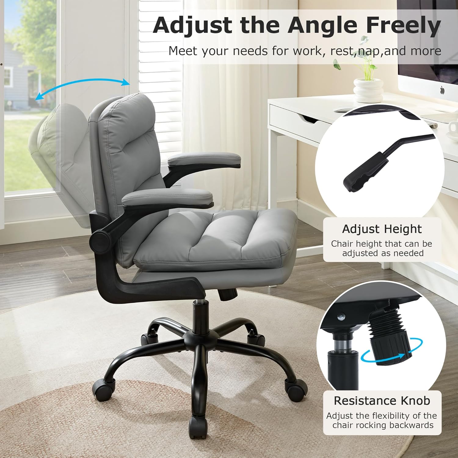 VECELO Ergonomic Swivel Office Desk Chair with Flip-up Armrest and Adjustable Height Lumbar Support