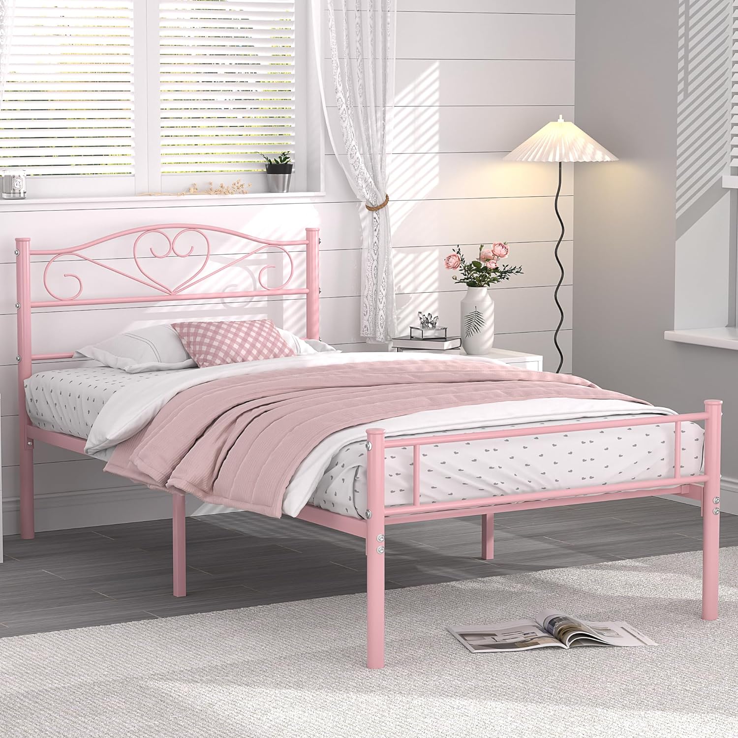 VECELO Metal Platform Bed Frame Mattress Foundation Decorative Headboard & Footboard