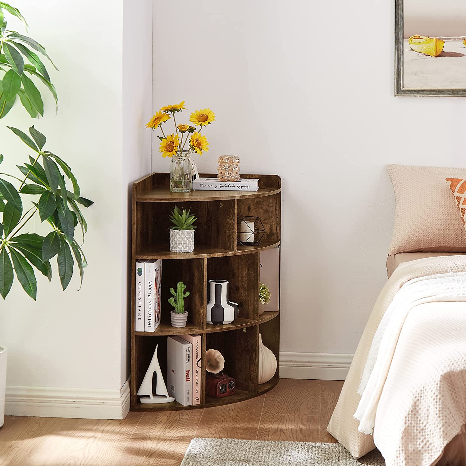 VECELO 3-Tier Corner Cabinet with 8 Cubbies, Wooden Cube Storage Organizer - VECELO