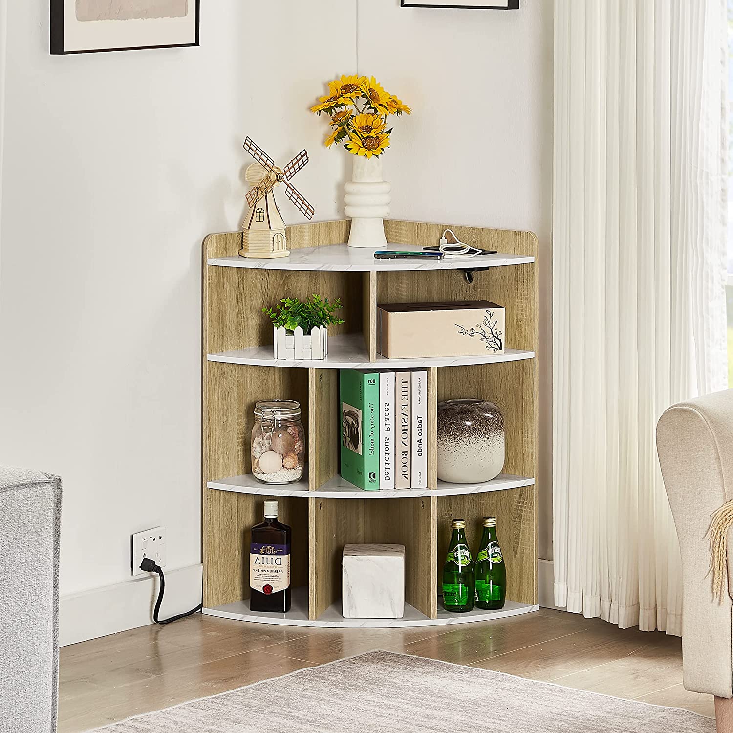 VECELO 3-Tier Corner Cabinet with 8 Cubbies, Wooden Cube Storage Organizer - VECELO