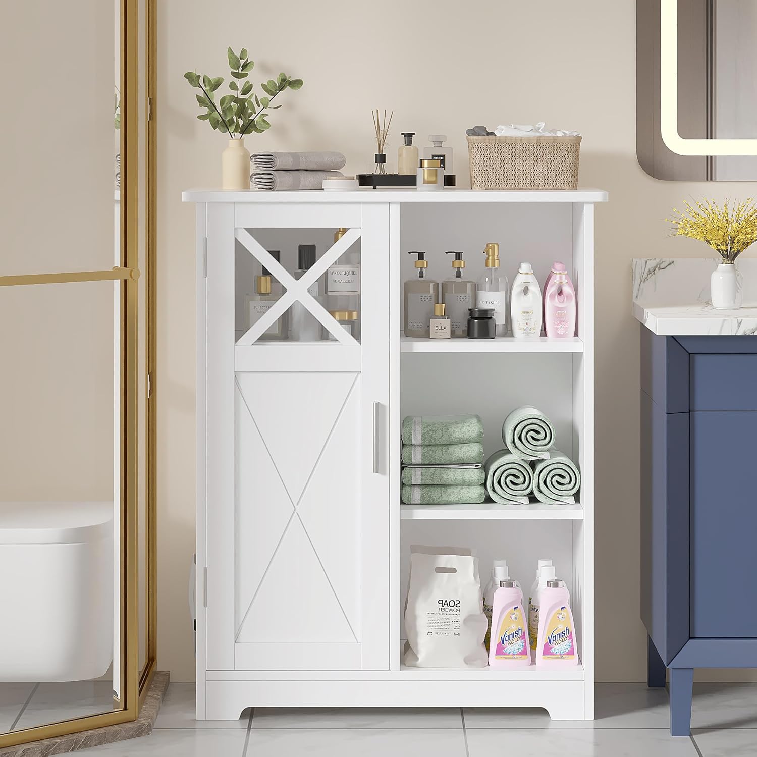 VECELO Bathroom Floor Storage Cabinet with 2 Adjustable Shelves