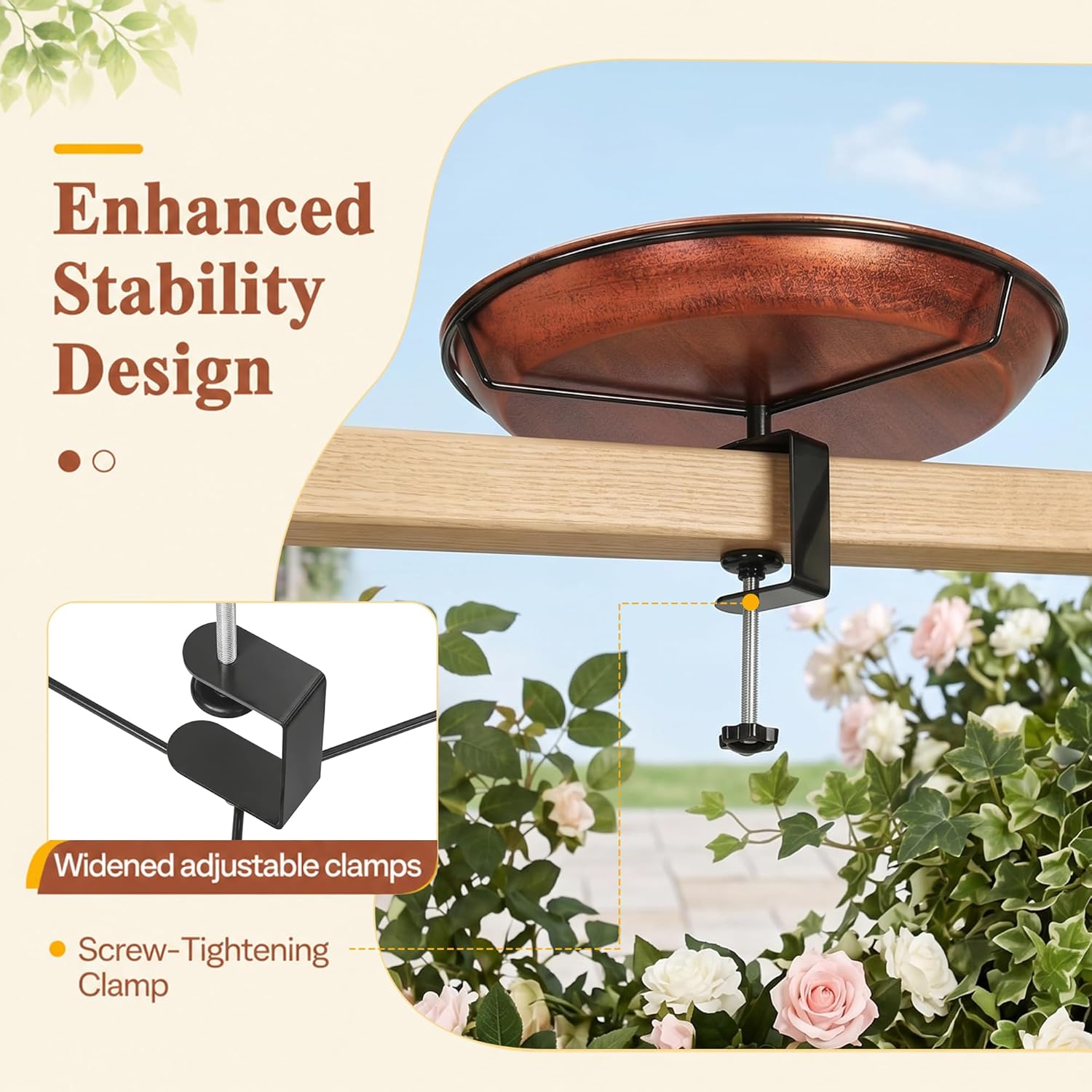 VECELO Deck Mounted Metal Bird Bath for Outside