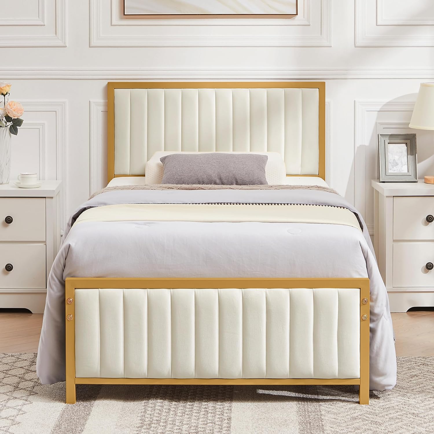 VECELO Bed Frame with Upholstered Tufted Headboard & Footboard - VECELO