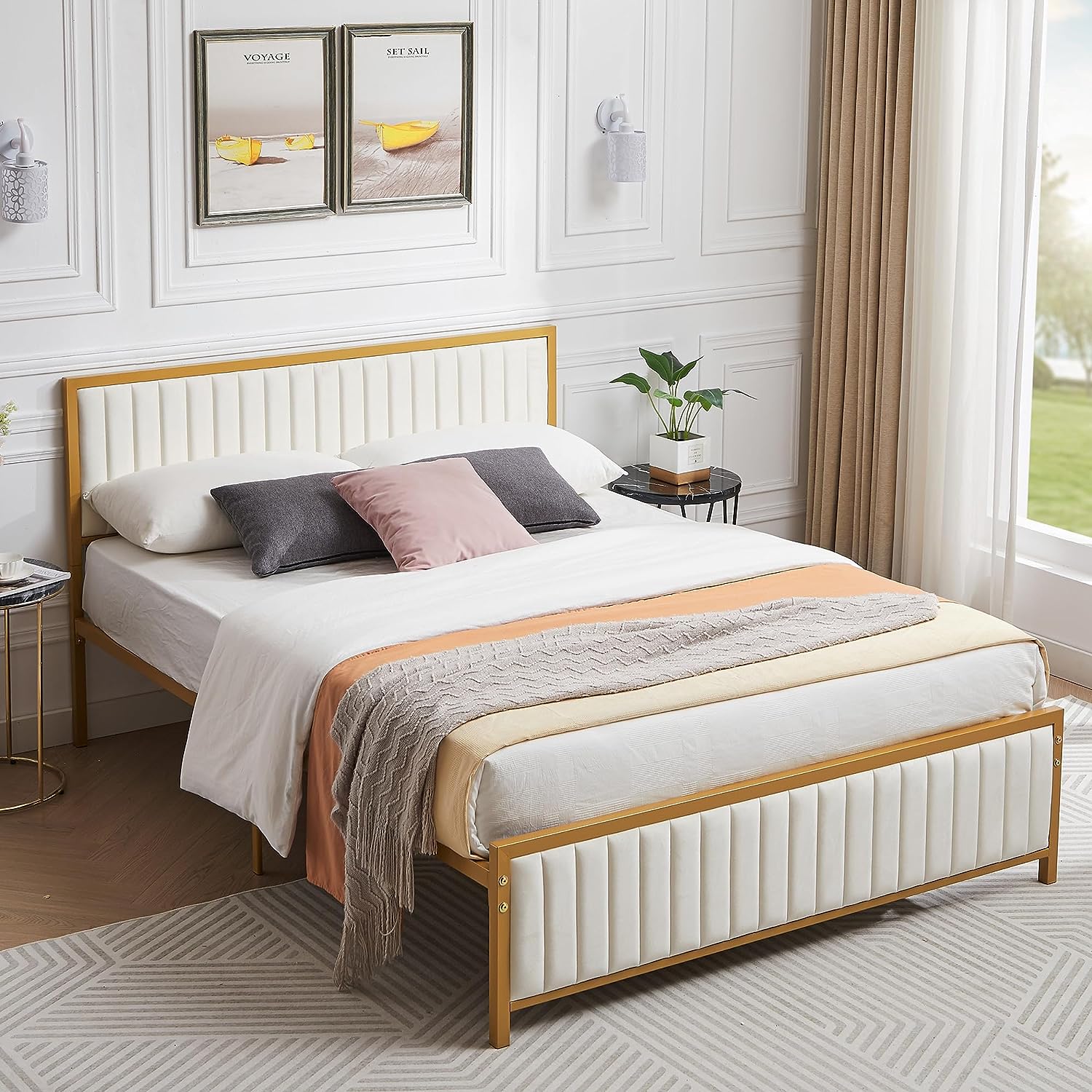 VECELO Bed Frame with Upholstered Tufted Headboard & Footboard - VECELO