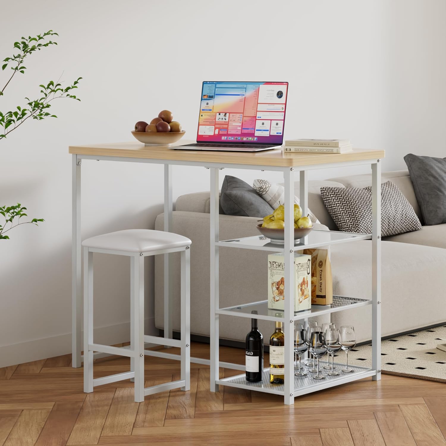 VECELO Small Bar Table and Chairs Set for 2