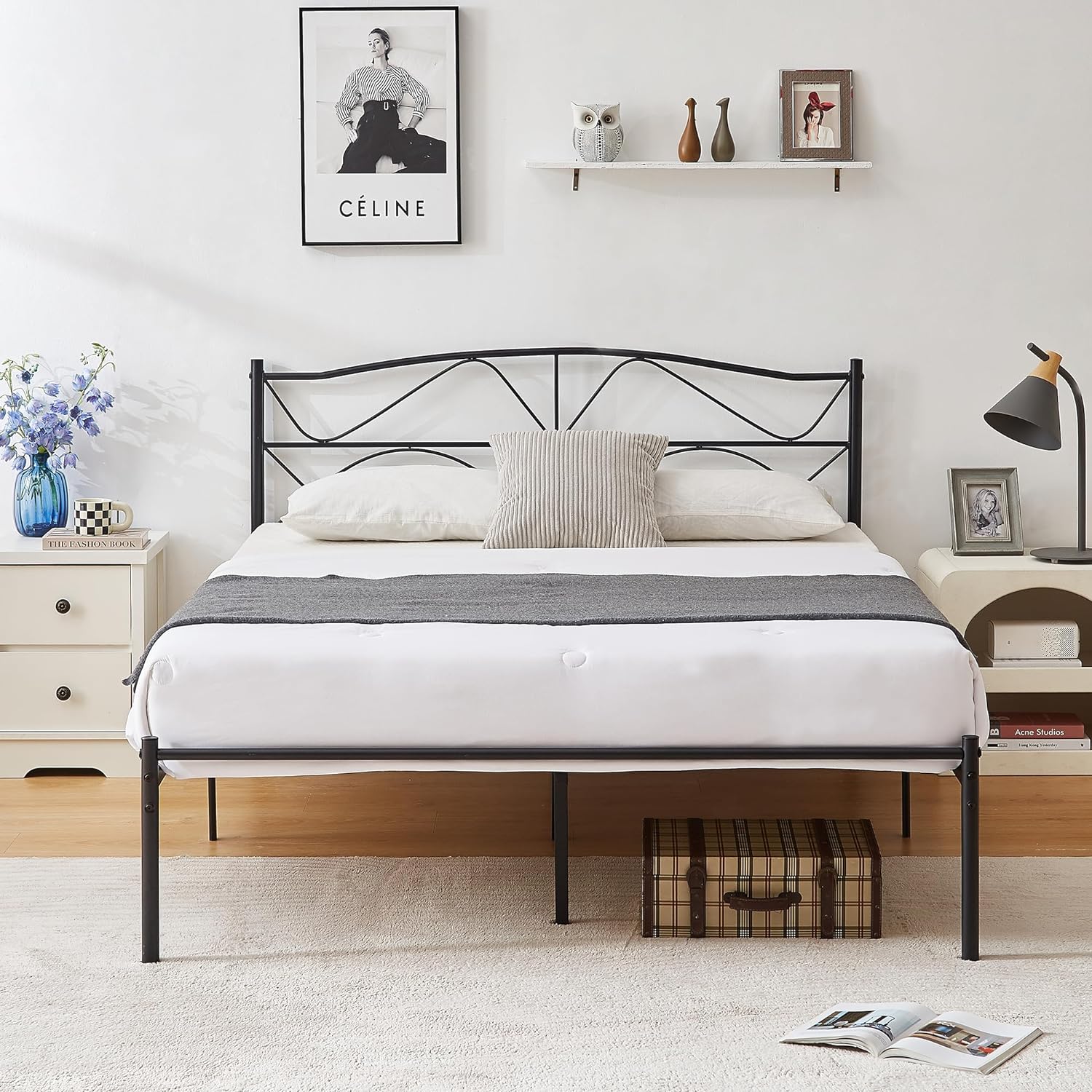 VECELO Bed Frame, Metal Bed Platform with Headboard - VECELO