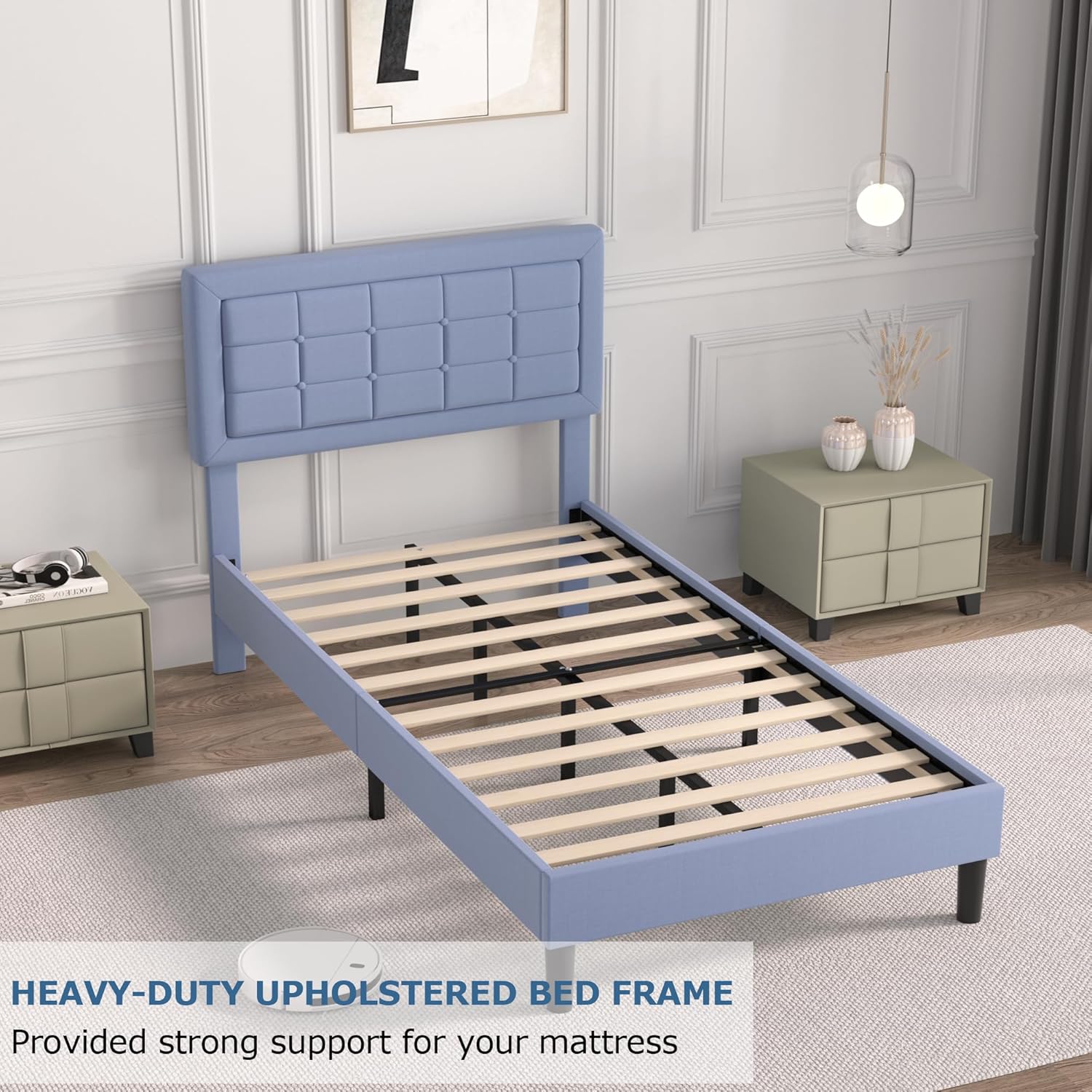 VECELO Upholstered Platform Bed Frame with Height Adjustable Headboard