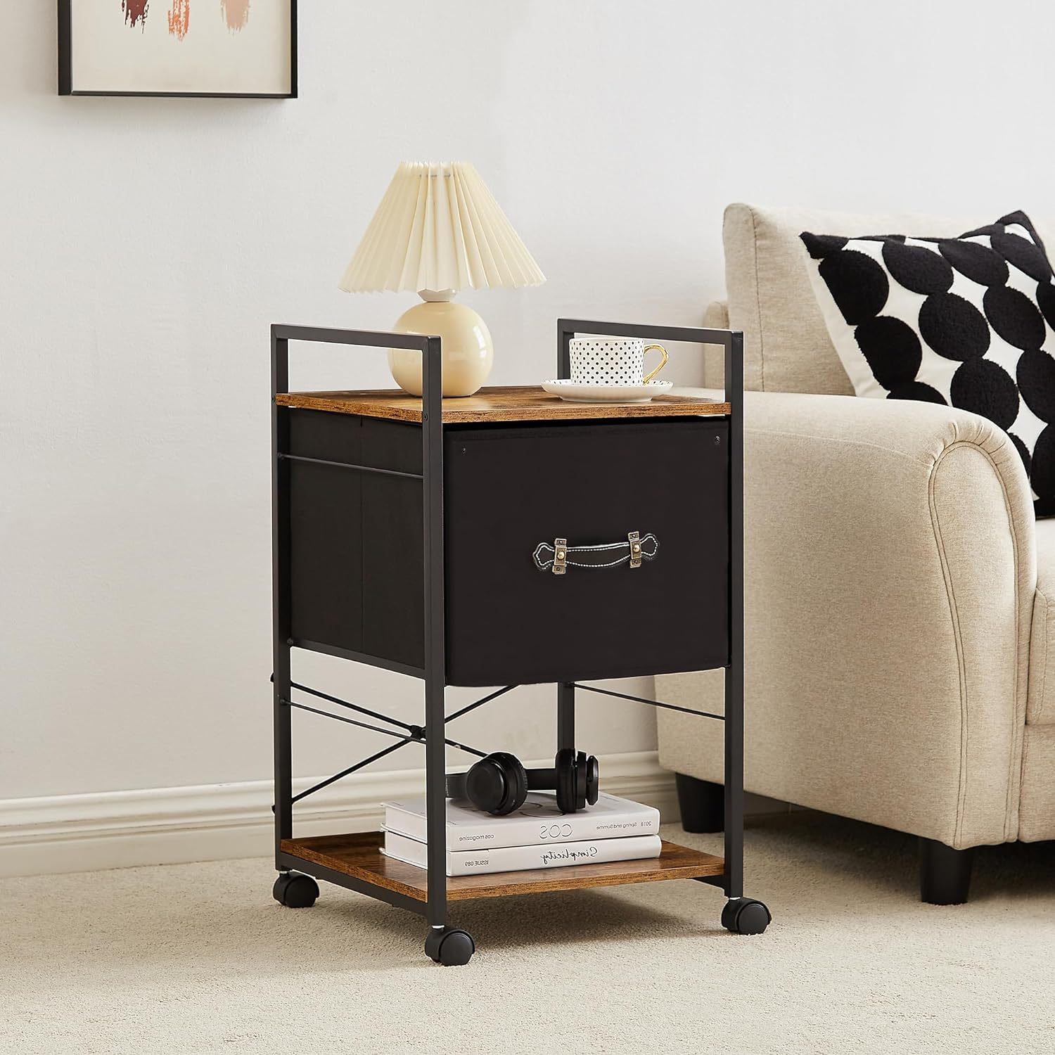 VECELO Mobile Vertical Filing Cabinet, Rolling Printer Shelf with Handle