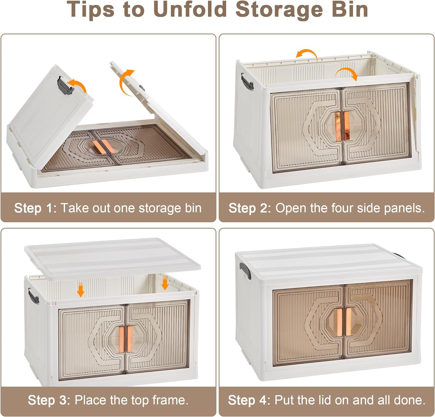 VECELO 4 Pack Plastic Foldable Stackable Storage Bins - VECELO