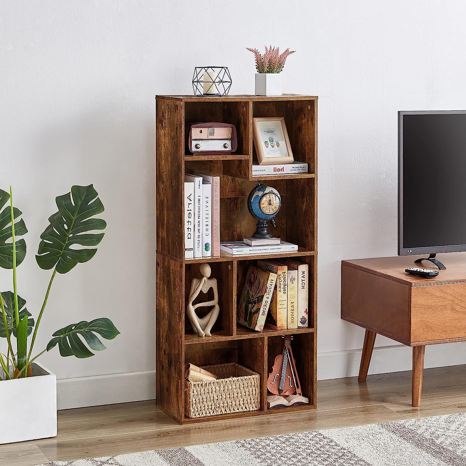 VECELO 42 Inch High Bookcase, 4-Tier Modern Storage Cabinet 7 Cubes - VECELO