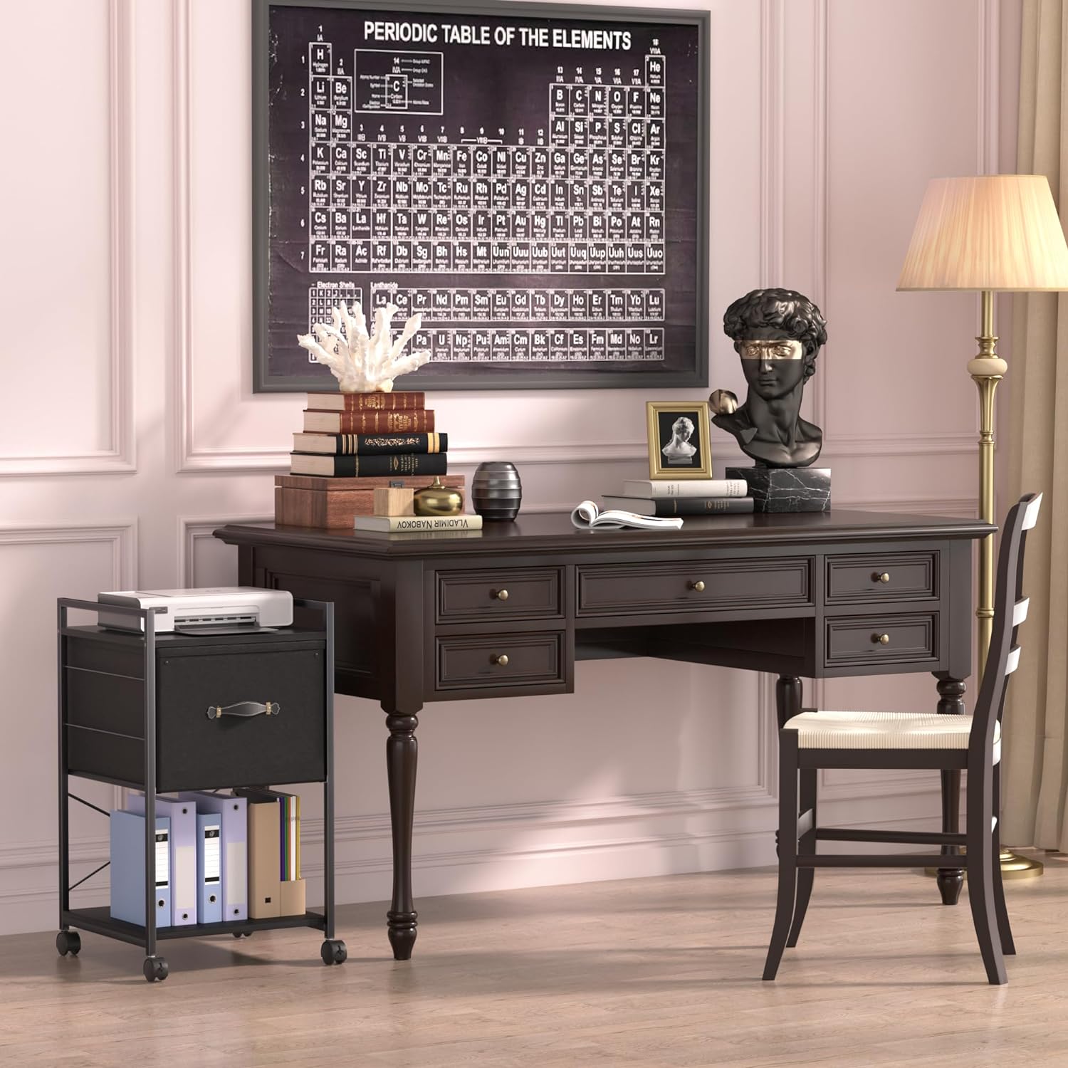 VECELO Mobile Vertical Filing Cabinet, Rolling Printer Shelf with Handle