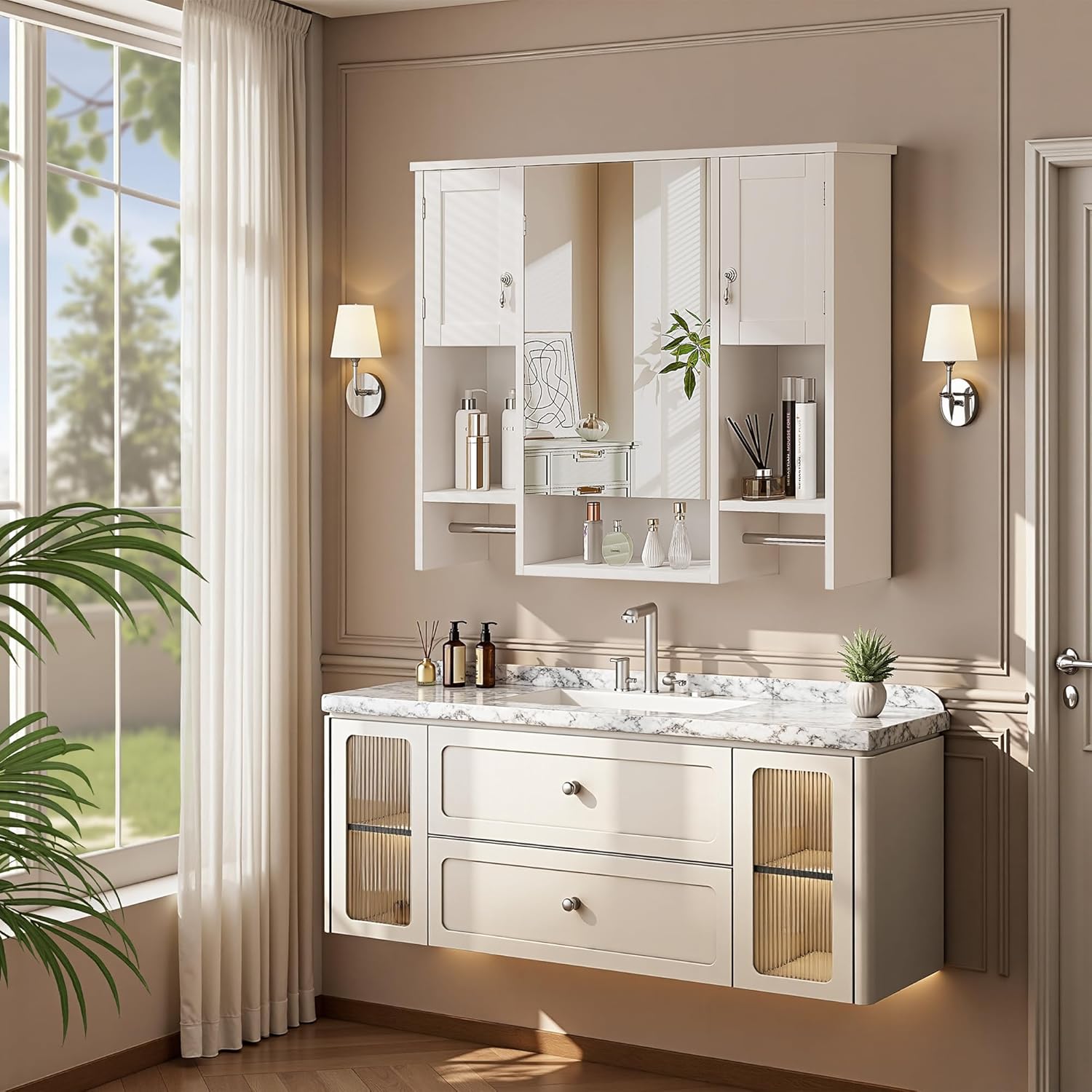 VECELO Bathroom Wall Cabinet with Mirror