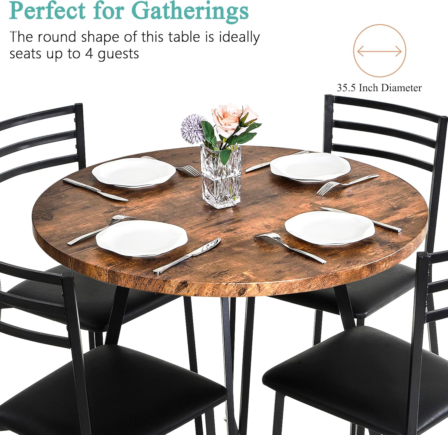 VECELO 35" Round Dining Table for 4