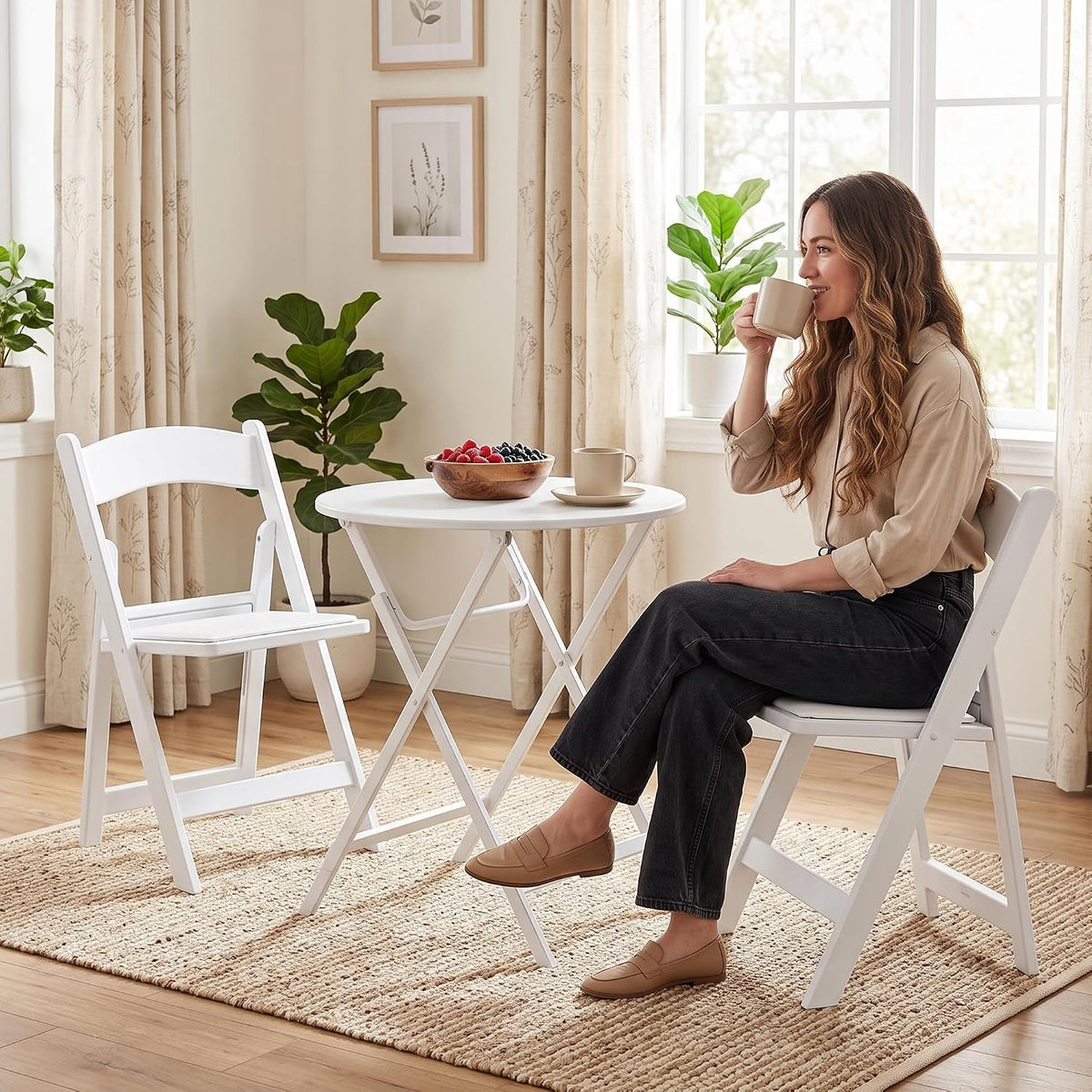 VECELO Folding Chair with Padded Seat  Foldable Resin Dining Chairs for Indoor Outdoor Use