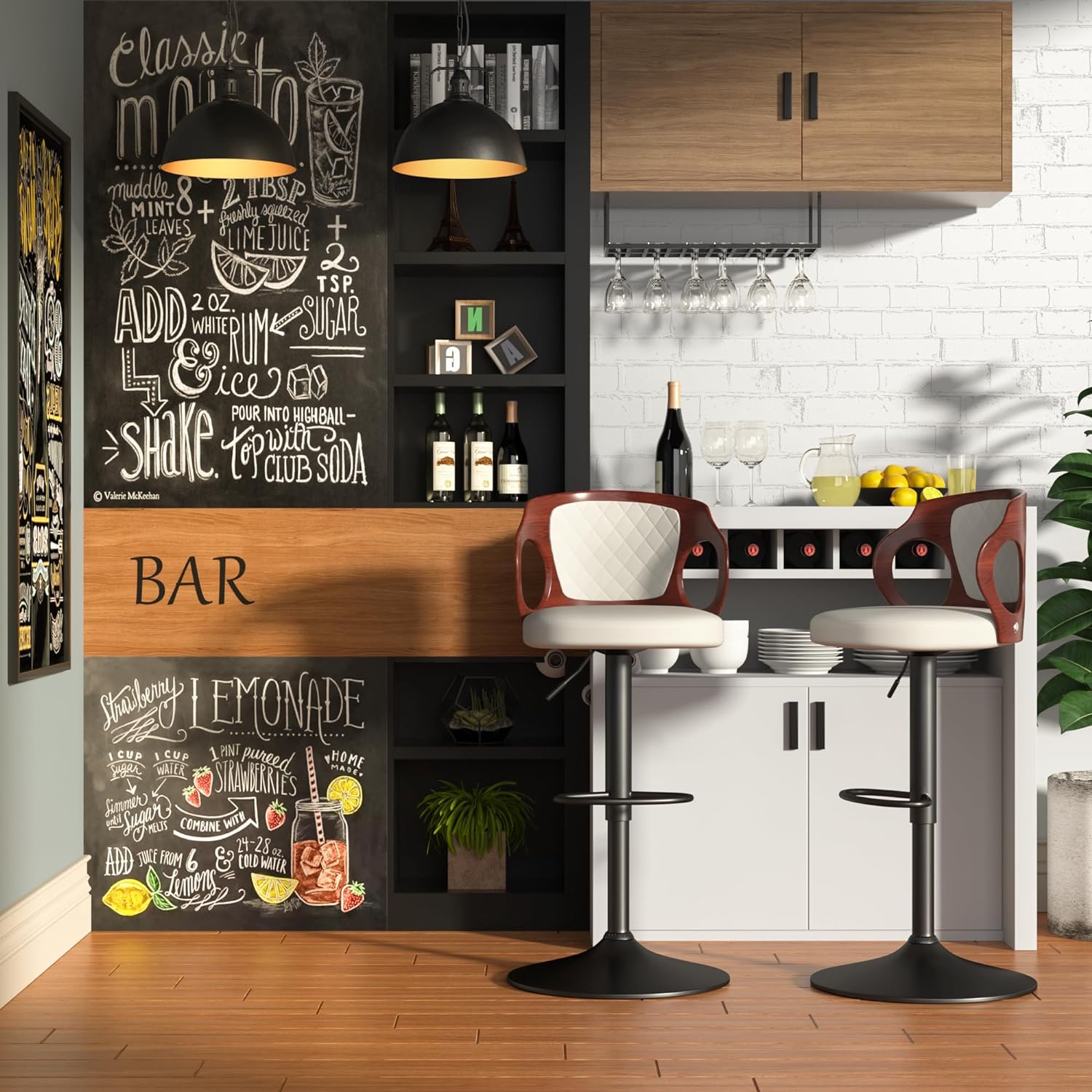 VECELO Bar Stool Set of 2, Counter Height Stools with Bentwood Back - VECELO