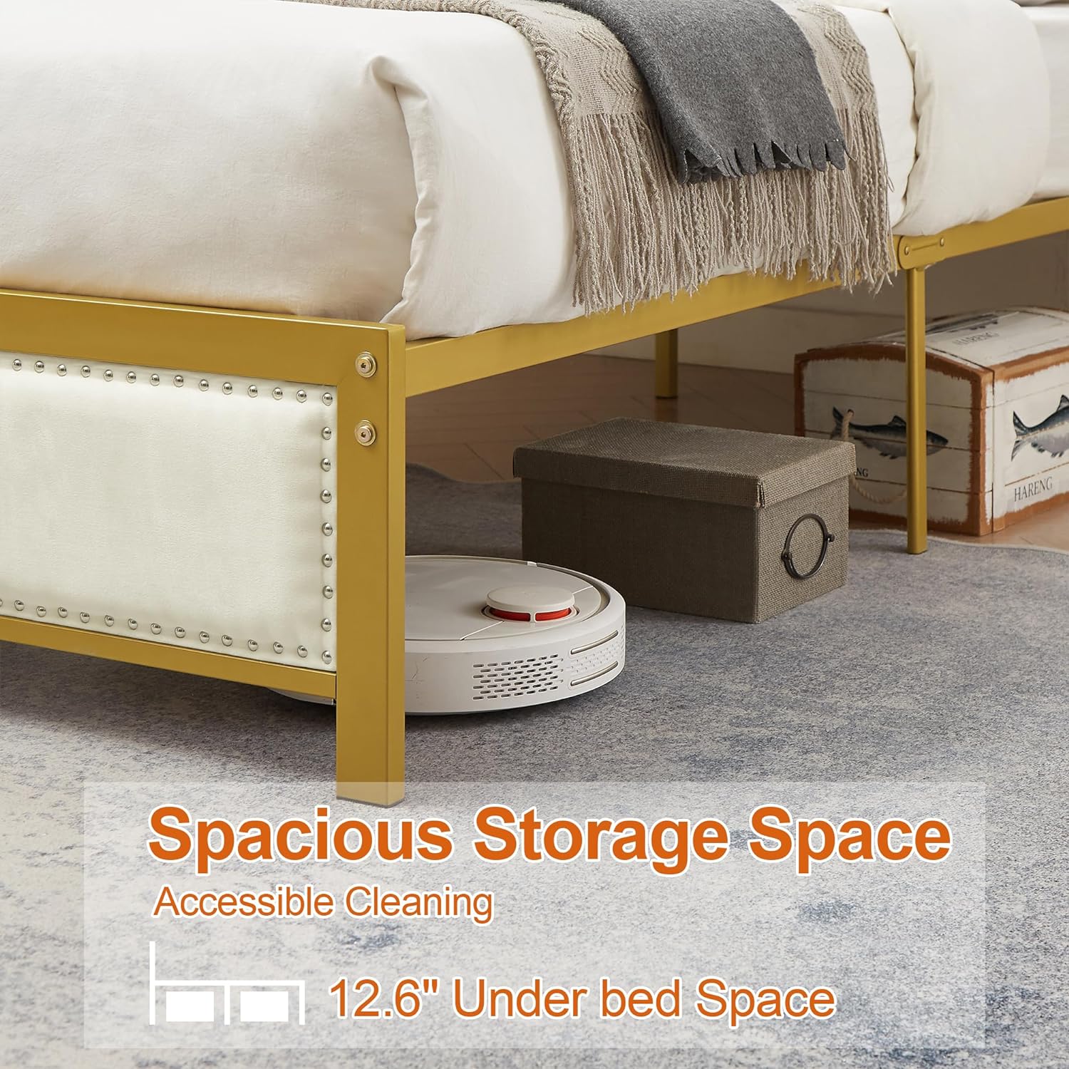 VECELO Bed Frame with Linen Fabric Headboard and Footboard No Box Spring Needed - VECELO