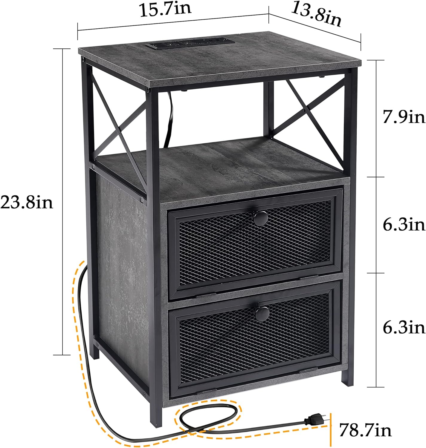 VECELO End Table with USB Ports and Outlets,1 Pack/2 Packs
