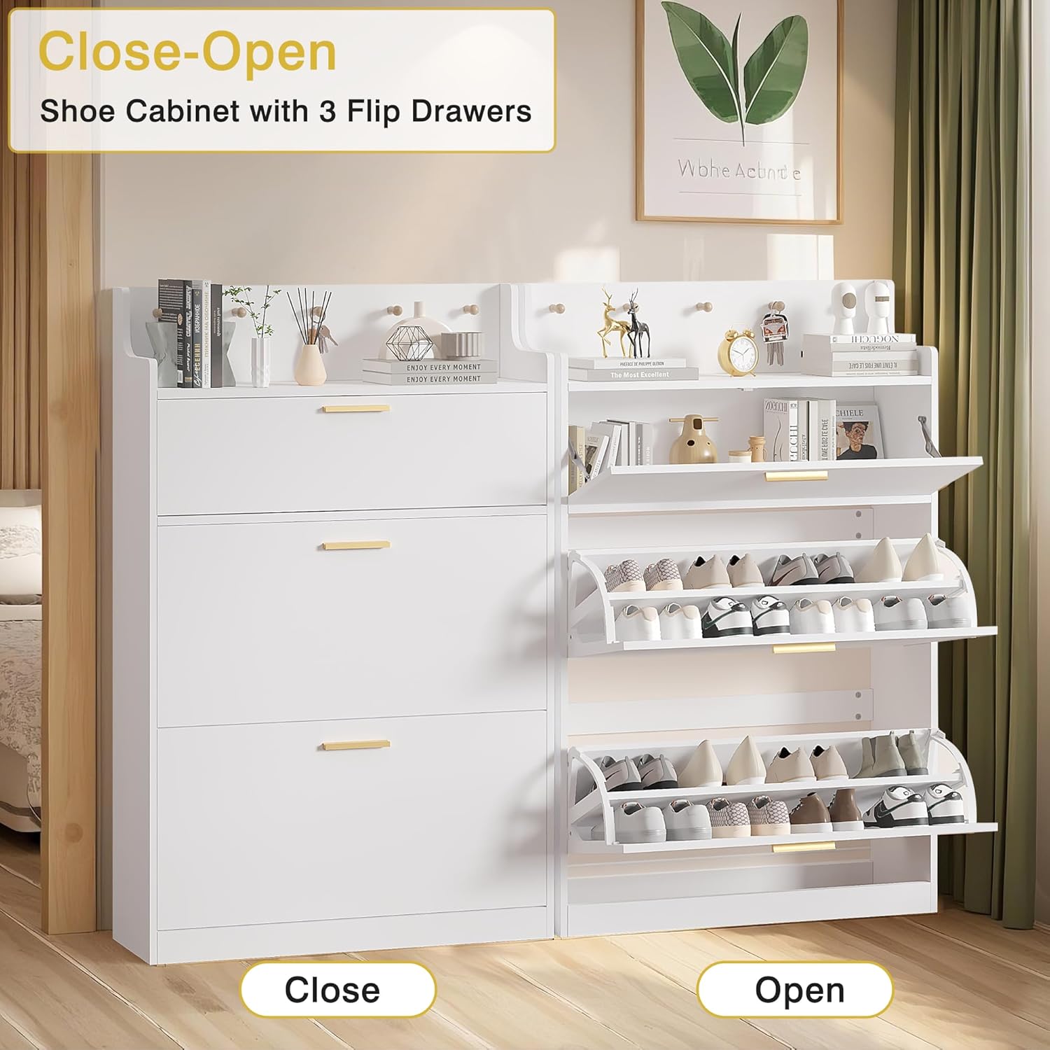 VECELO Shoe Cabinet with 2 Flip Drawers for Entryway