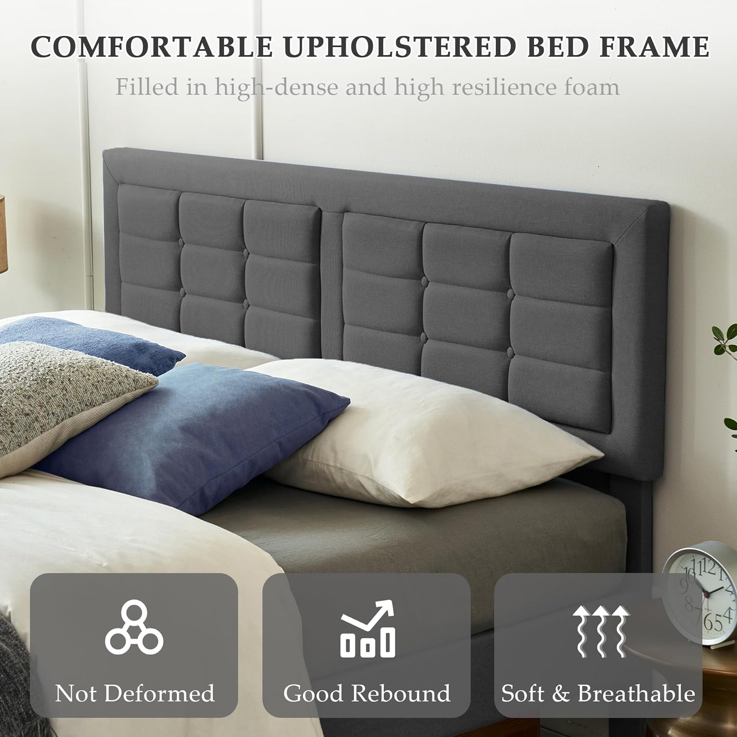 VECELO Upholstered Platform Bed Frame with Height Adjustable Headboard