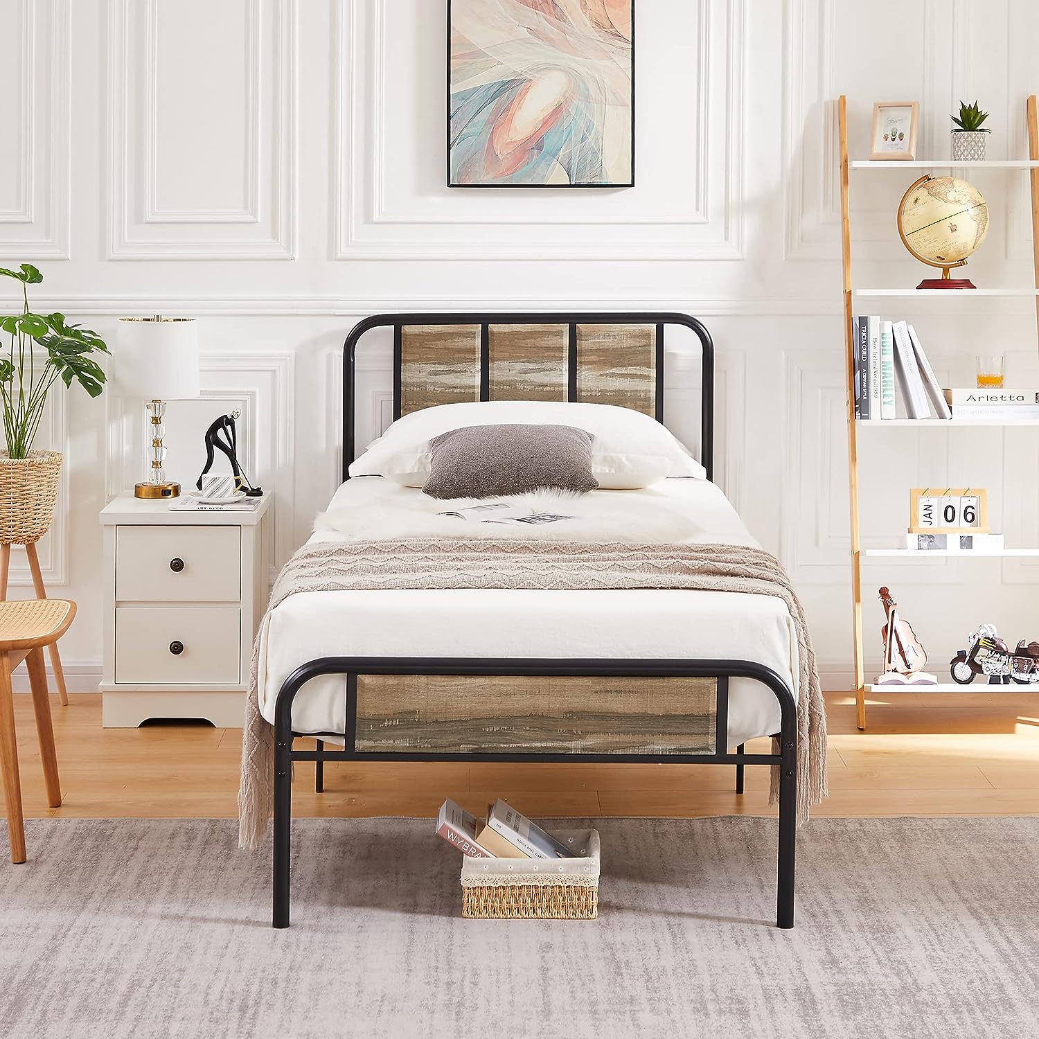 VECELO Bed Frame Metal Platform with Wooden Headboard Footboard Heavy Duty Mattress Foundation - VECELO