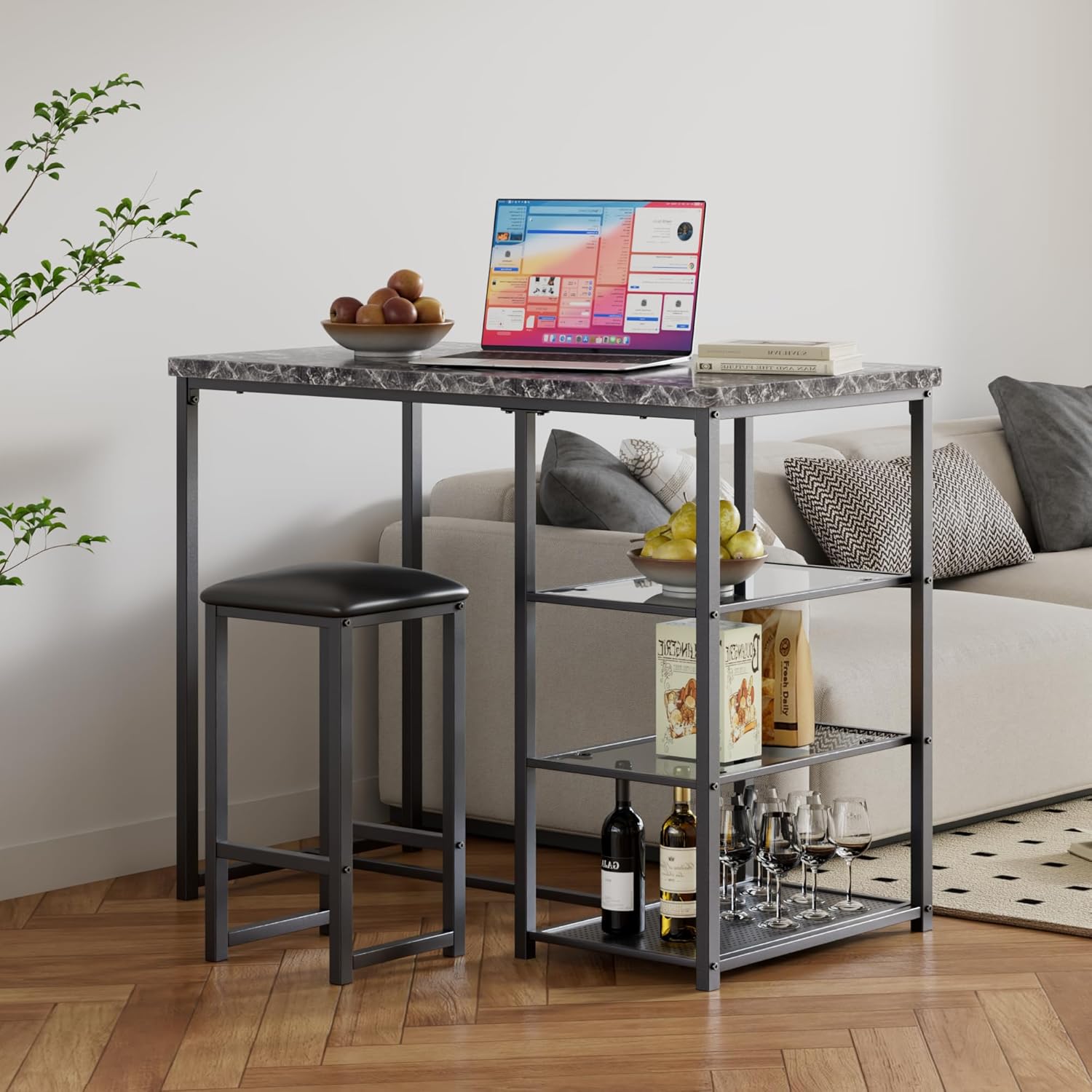 VECELO Small Bar Table and Chairs Set for 2