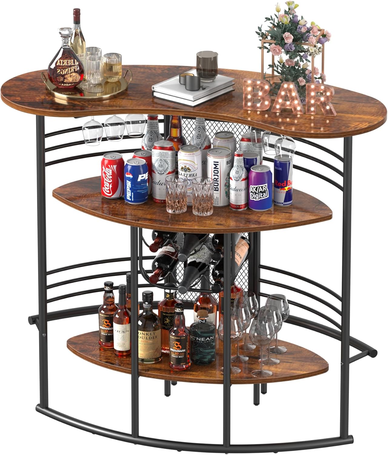 VECELO Vintage Liquor Cabinet Wine Rack Bar Unit