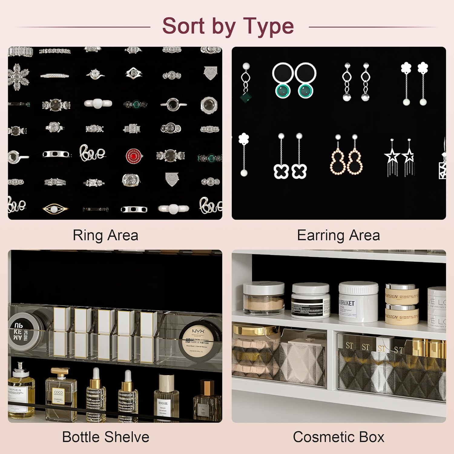 VECELO LED Mirror Jewelry Cabinet