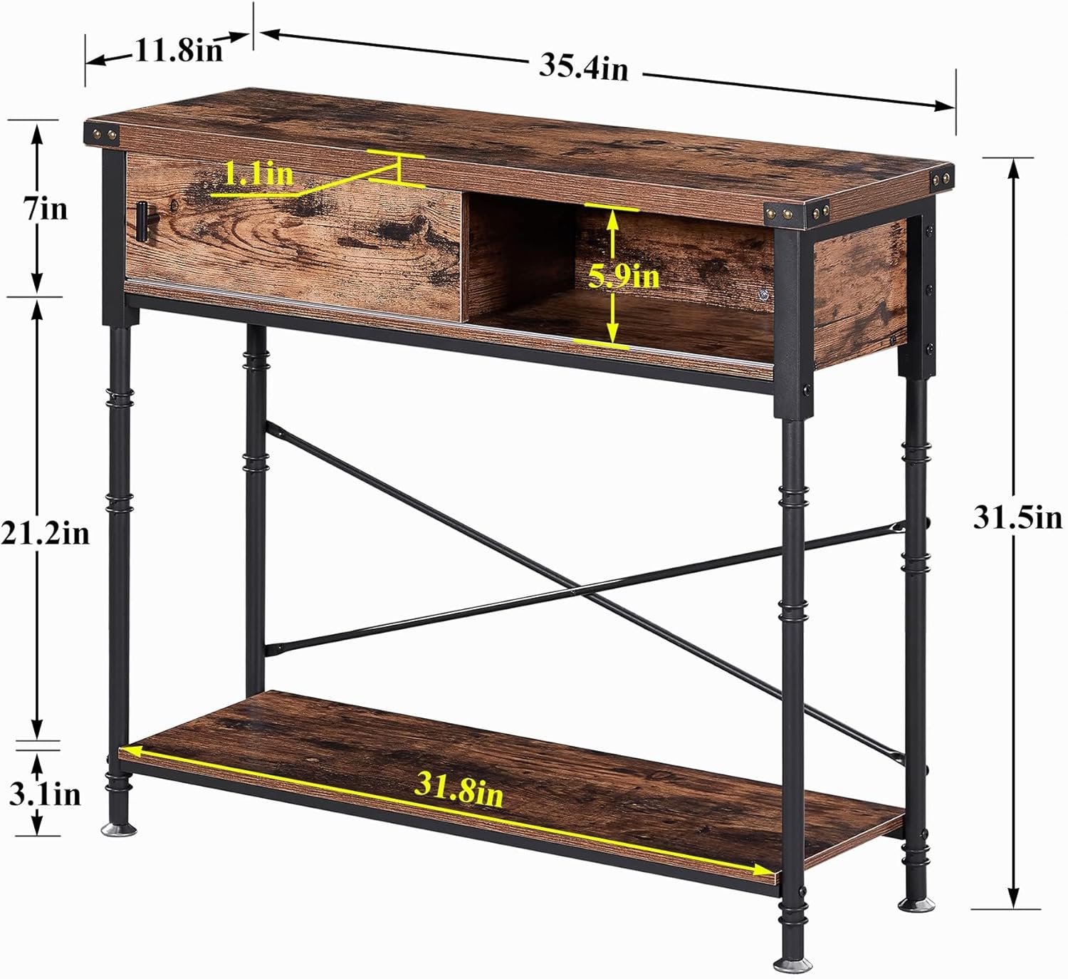 VECELO Console Table with Drawers, Narrow Wood Sofa Accent Furniture with Storage Shelf - VECELO