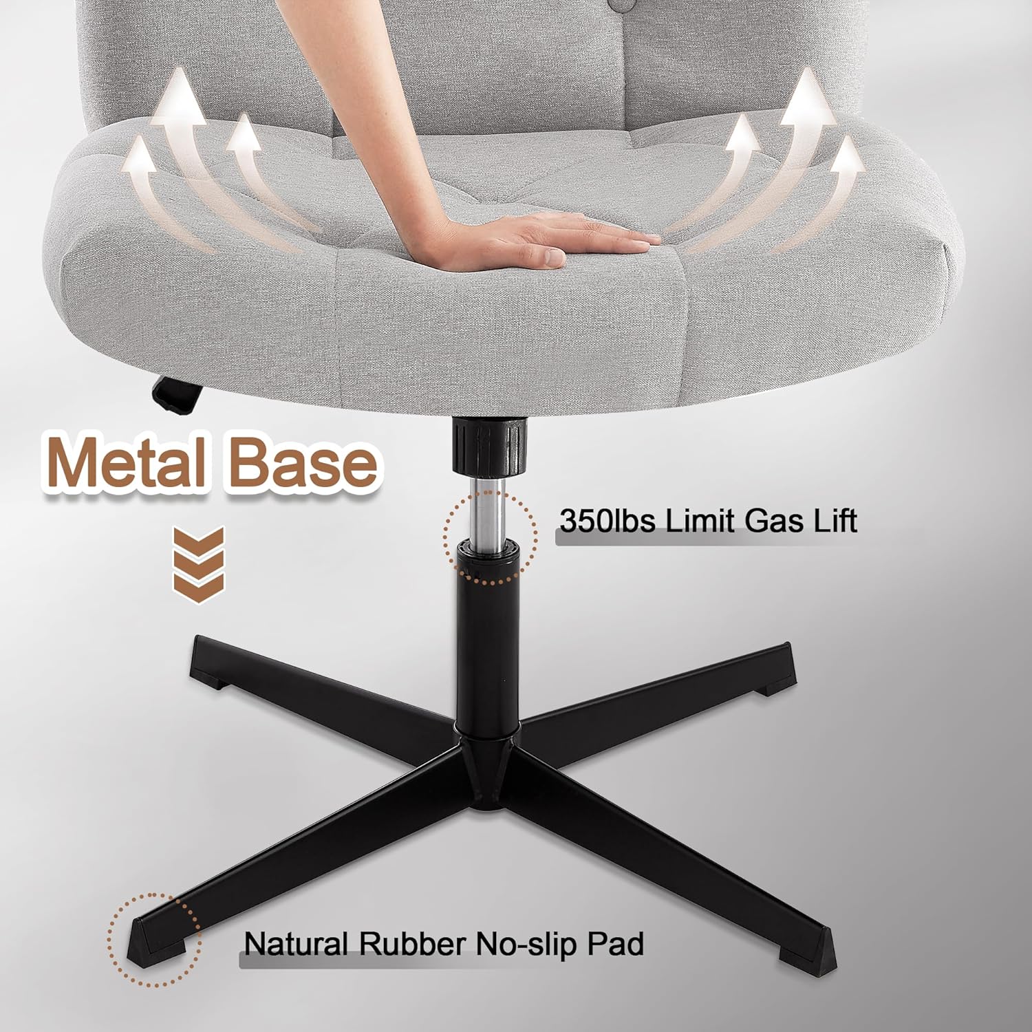 VECELO Criss Cross Armless Office Desk Chair No Wheels Comfy Wide Fabric Padded