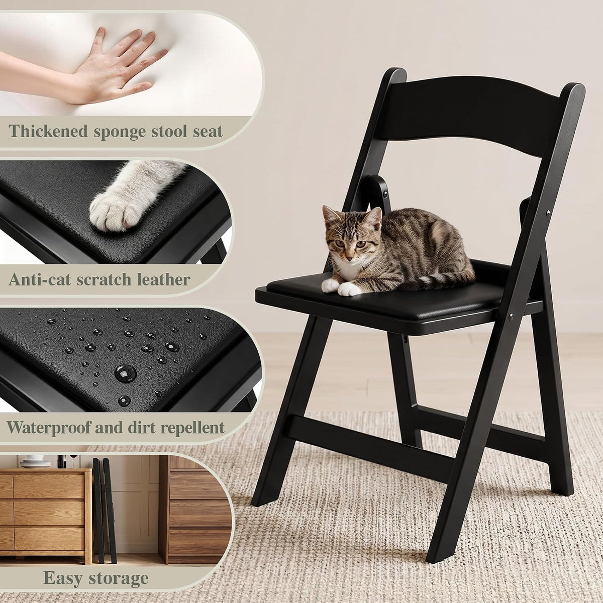 VECELO Folding Chair with Padded Seat  Foldable Resin Dining Chairs for Indoor Outdoor Use