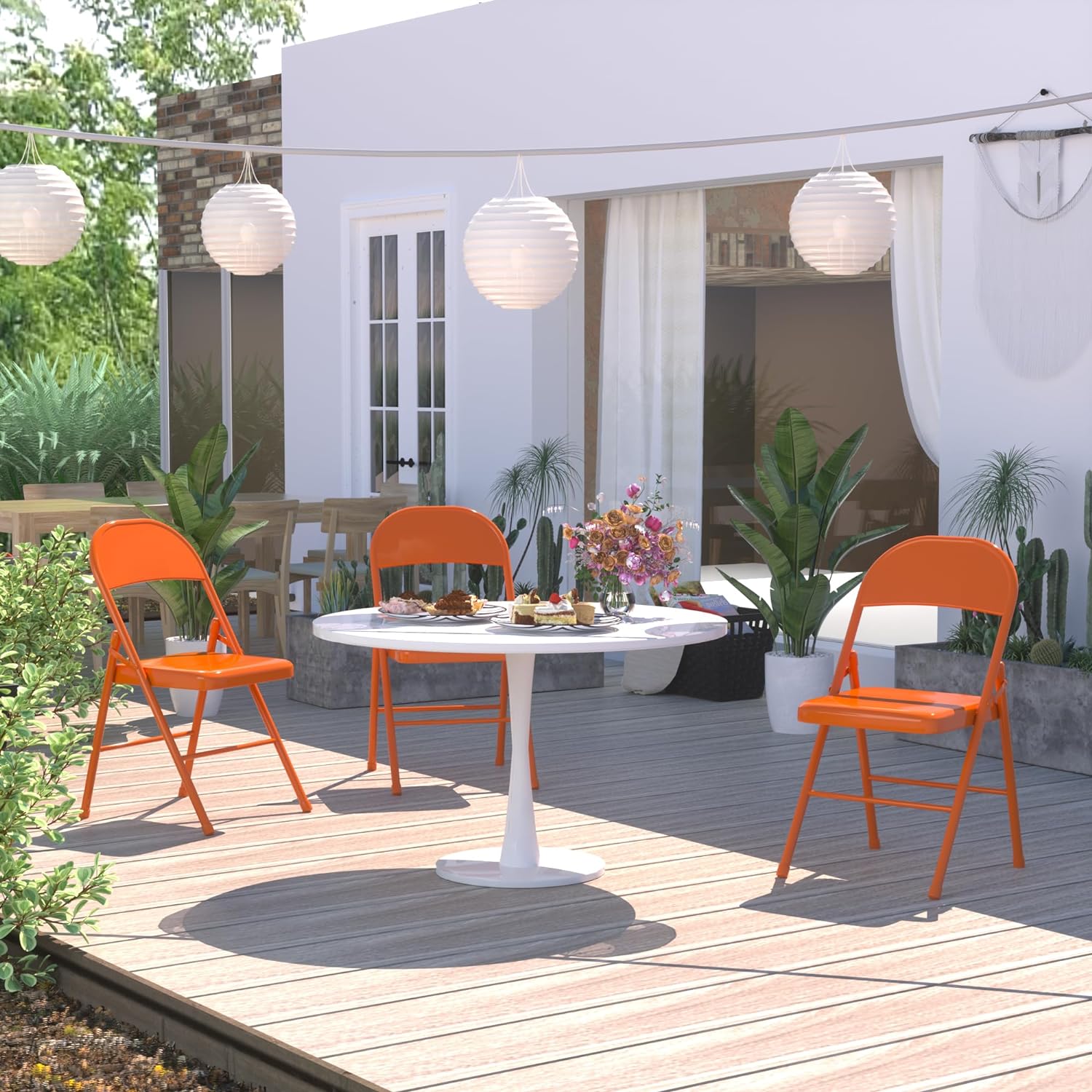 VECELO Metal Frame Steel Folding Mounted Chairs with Triple Braced & Double Hinged Back Set of 4