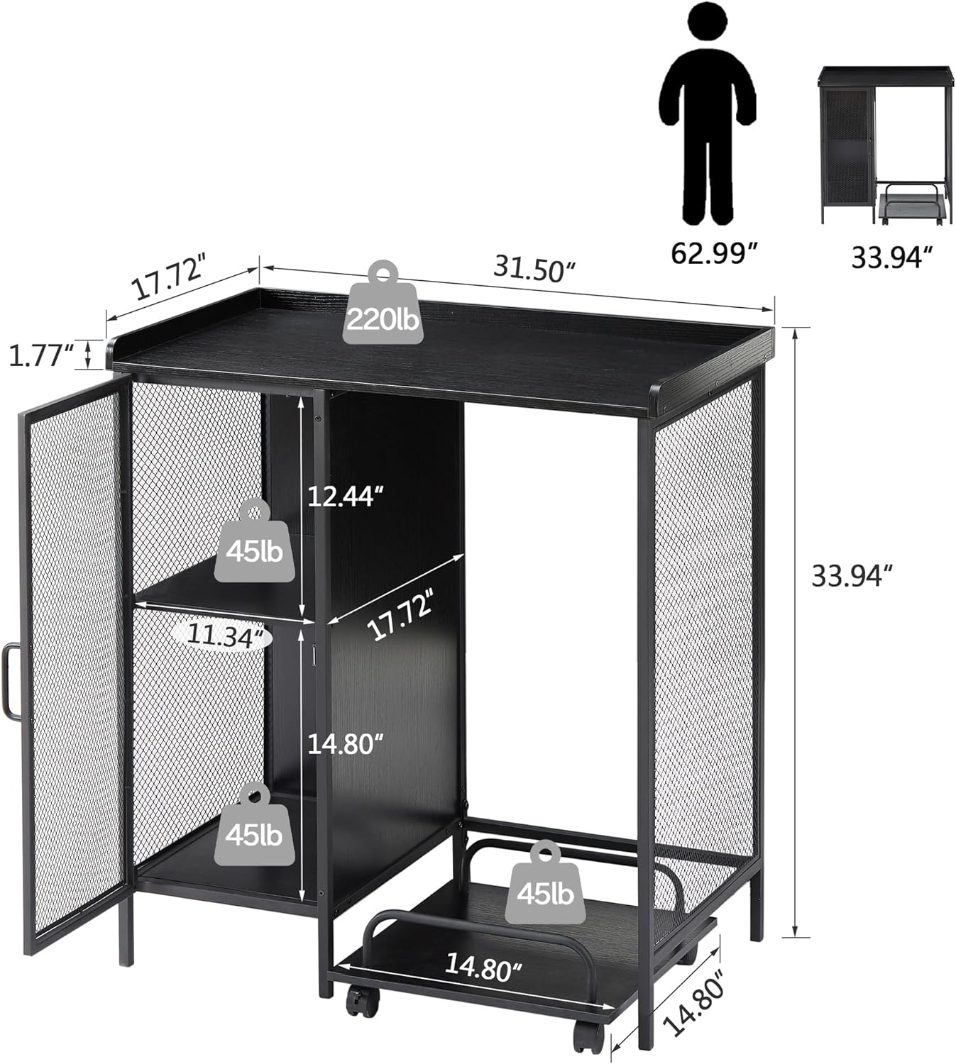 VELELO Printer Desk with Rolling Paper Shredder Stand