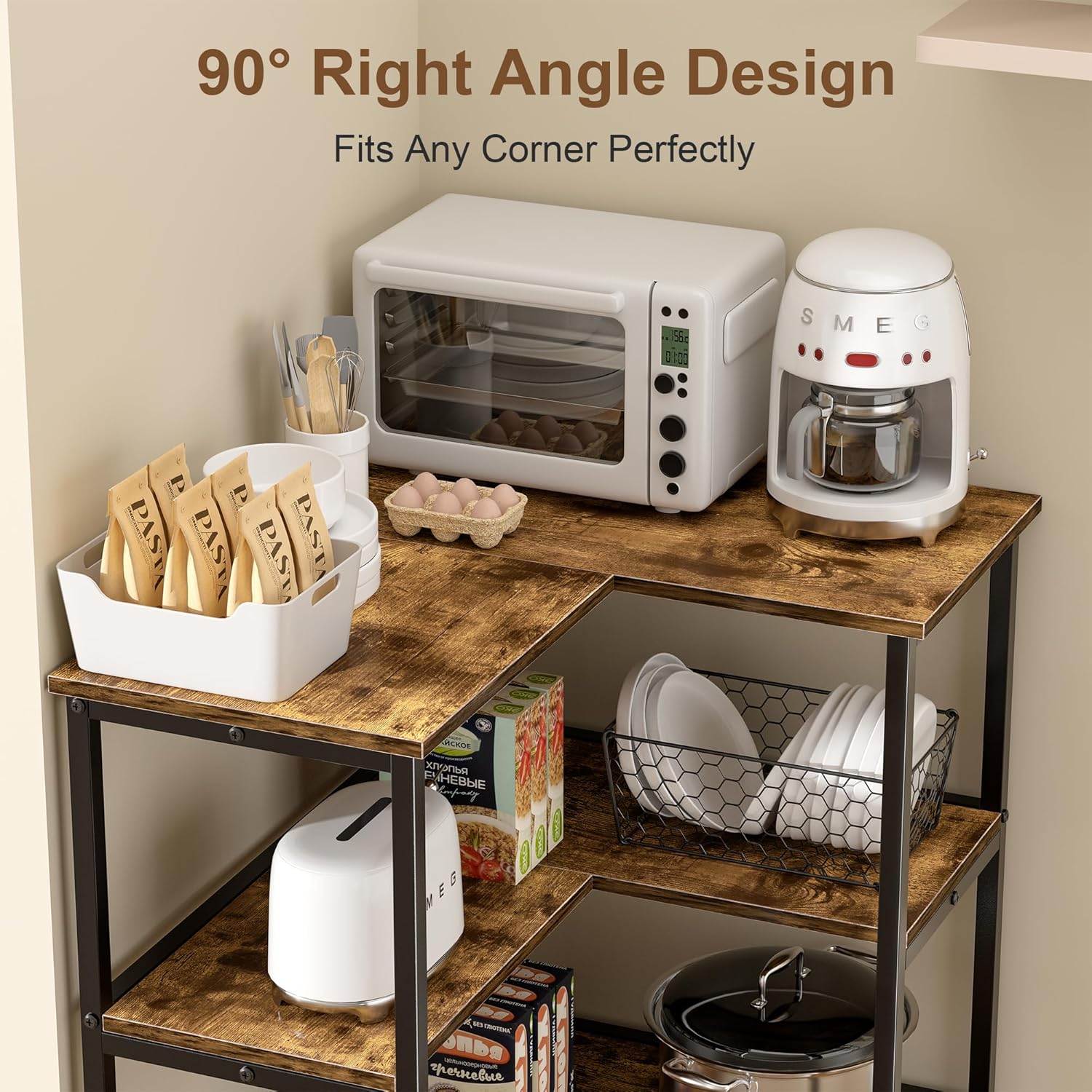 VECELO Corner Cabinet Table with 3 Tier Open Shelf, Multipurpose Display Organizer Storage Stand