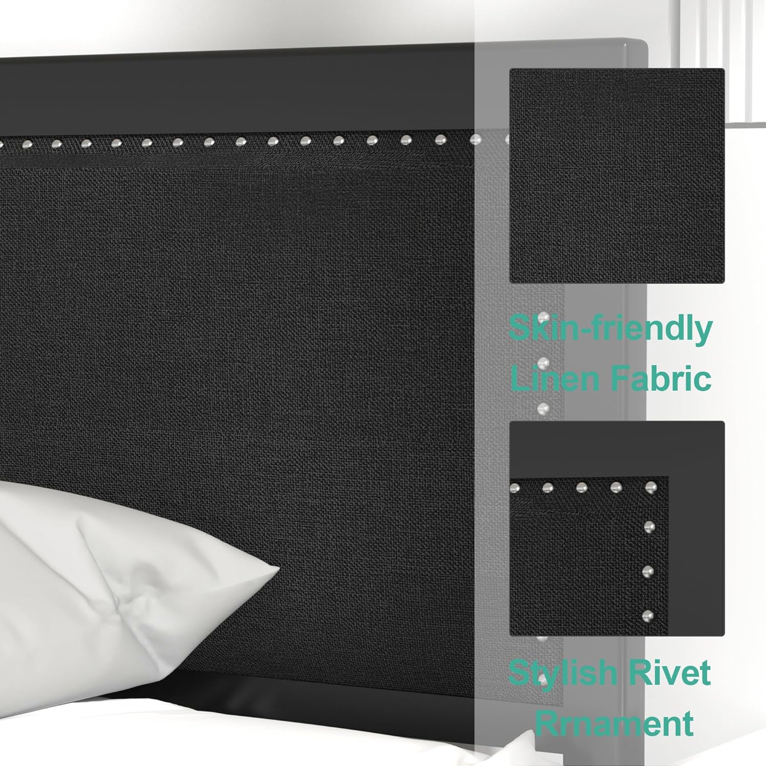 VECELO Bed Frame with Linen Fabric Headboard and Footboard No Box Spring Needed - VECELO